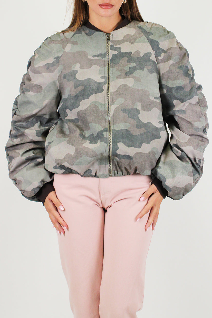 Haveone - Bomber fantasia camouflage con collo coreano