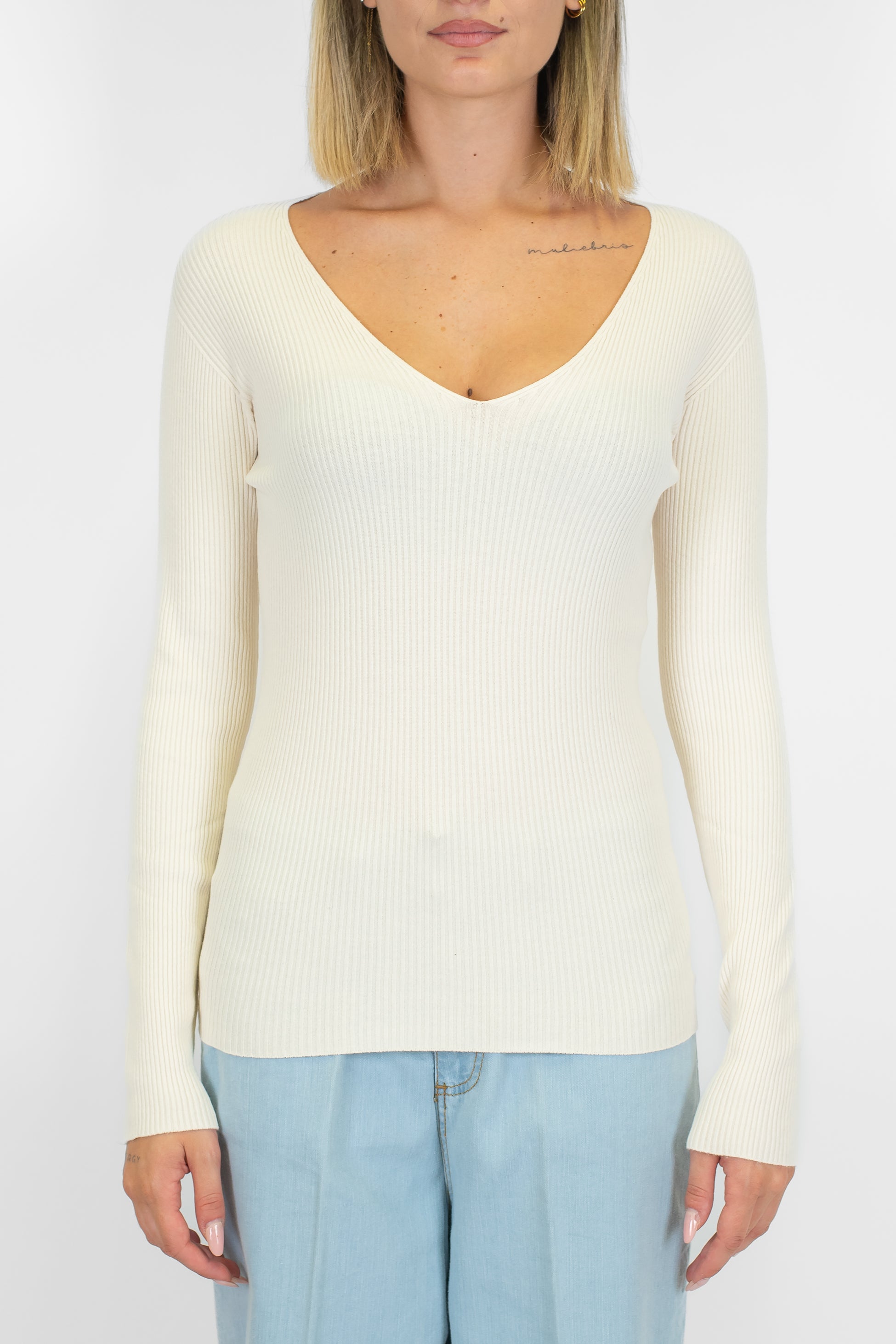 Kontatto - Maglia scollo a V a coste