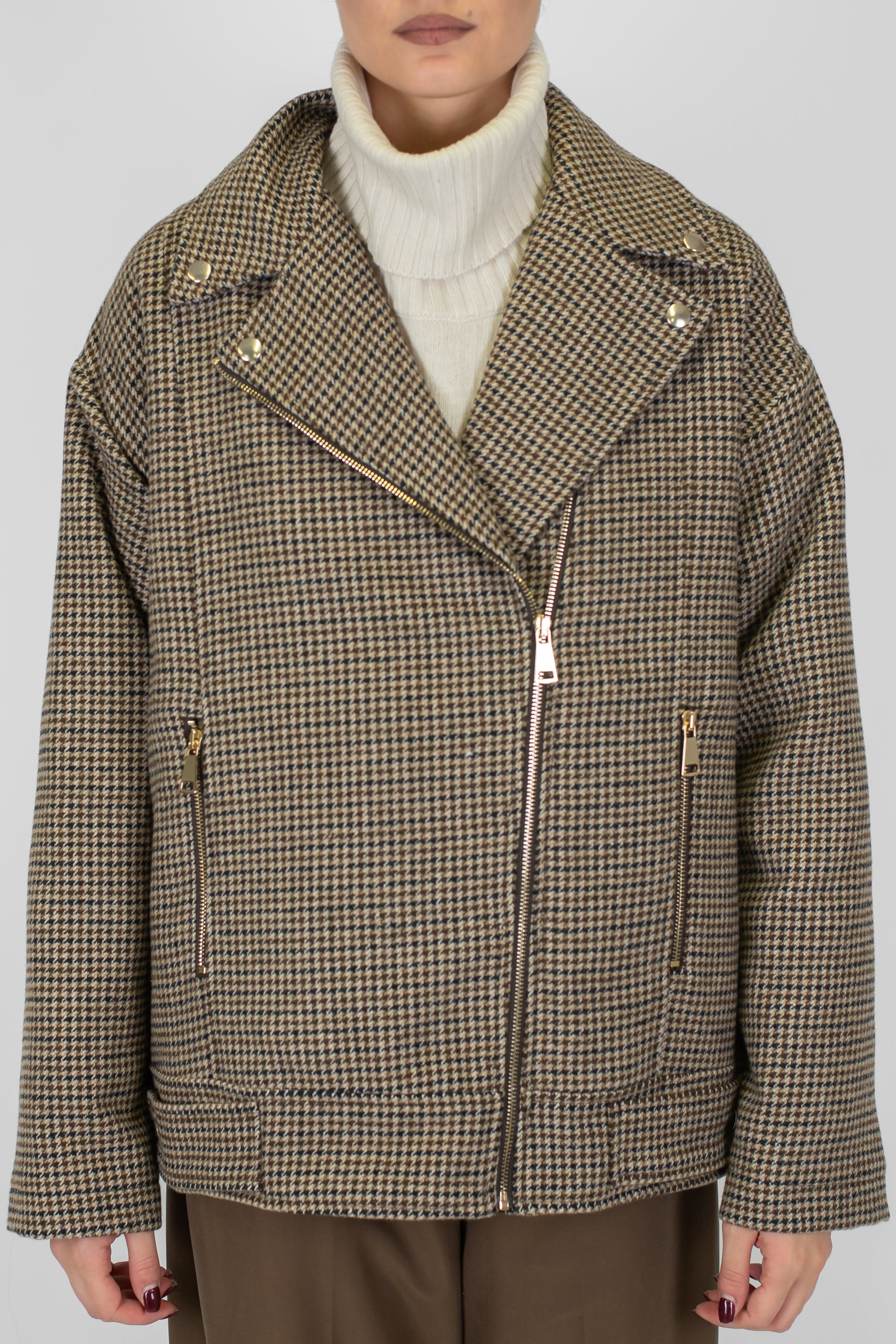 Tensione in - Chiodo over in mista lana fantasia pied de poule