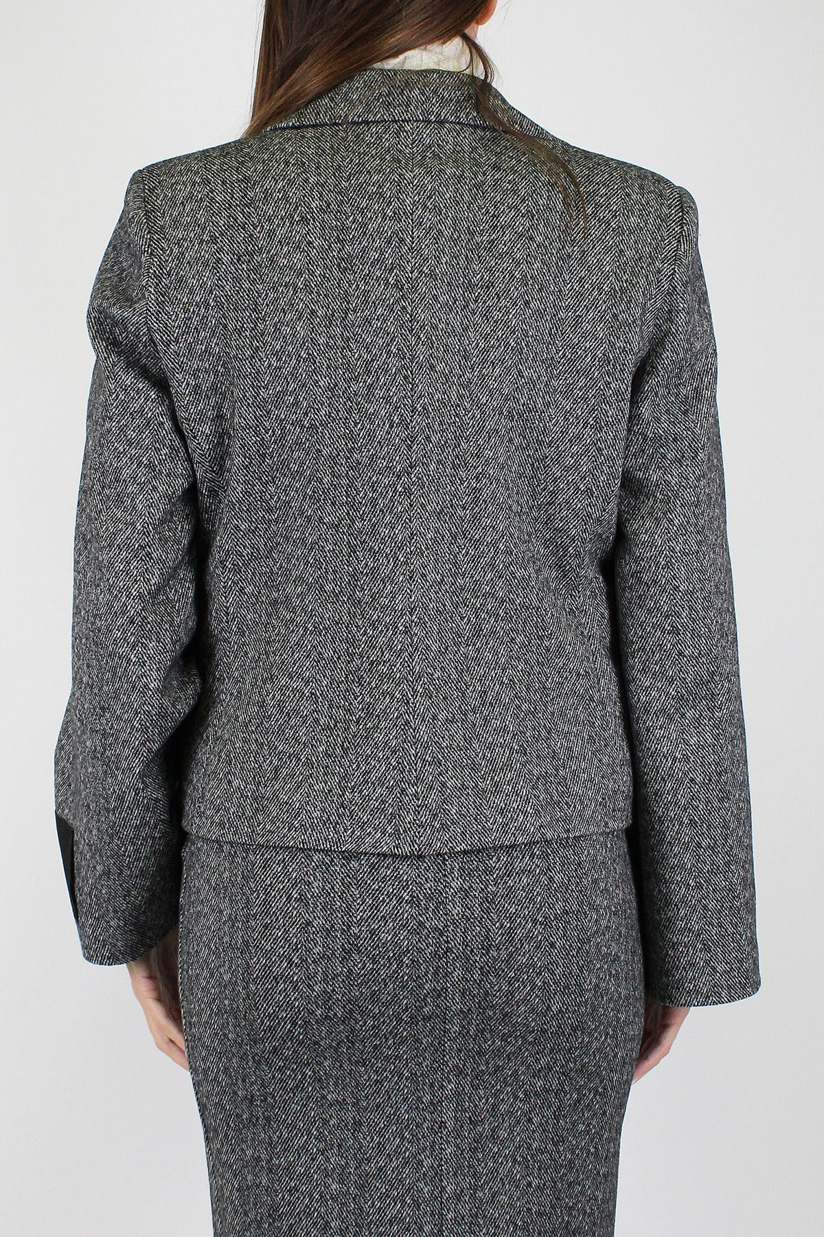 Tensione in - Giacca monopetto crop fantasia spigata con spalline