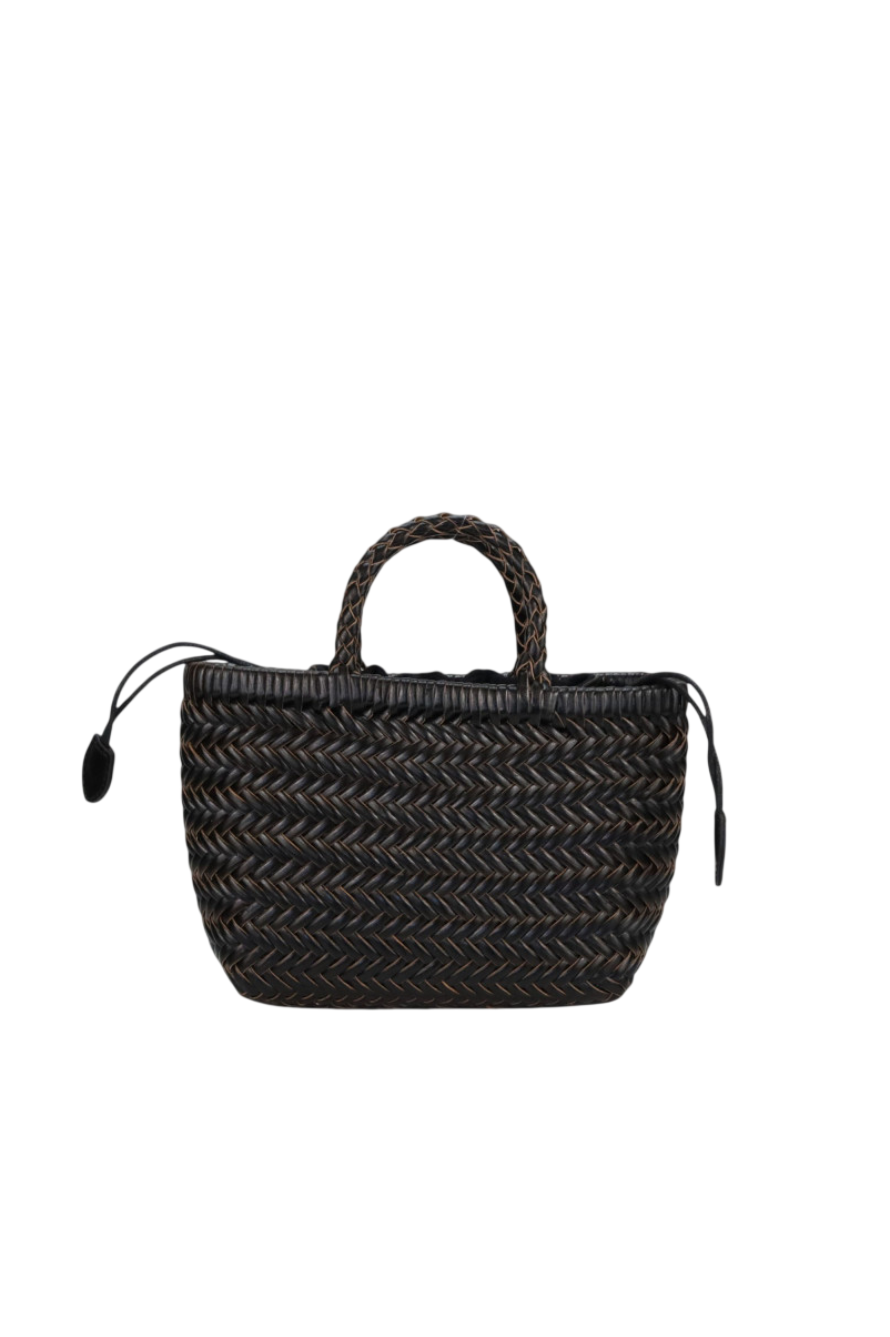 Borsa mini in vera pelle intrecciata spigata