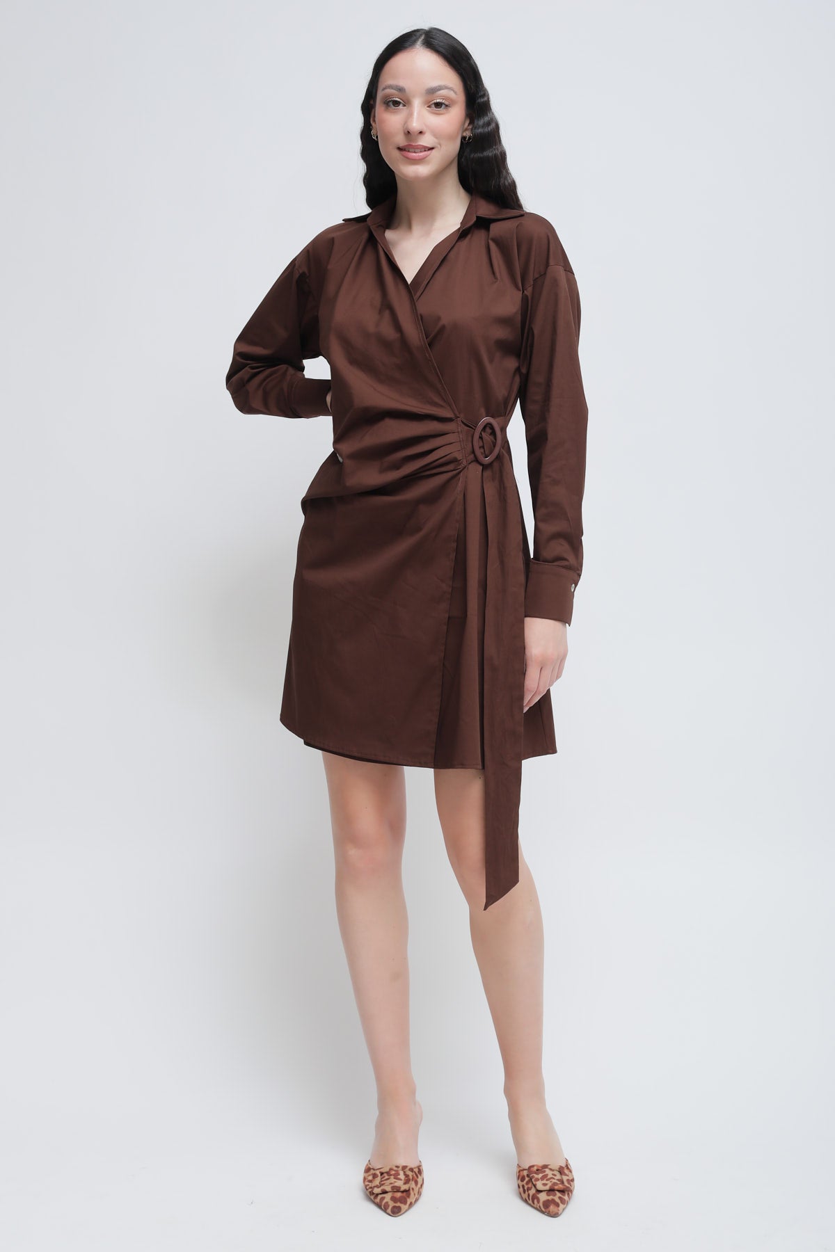 Maryley - Abito corto in cotone chiusura a portafoglio