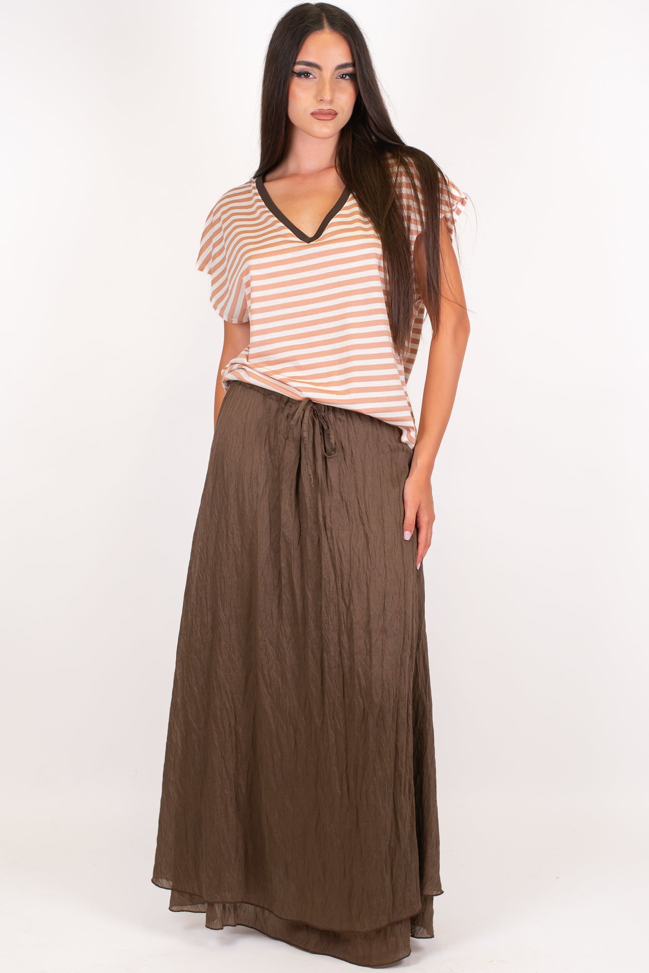 Dixie - Gonna increspata in misto lino con coulisse