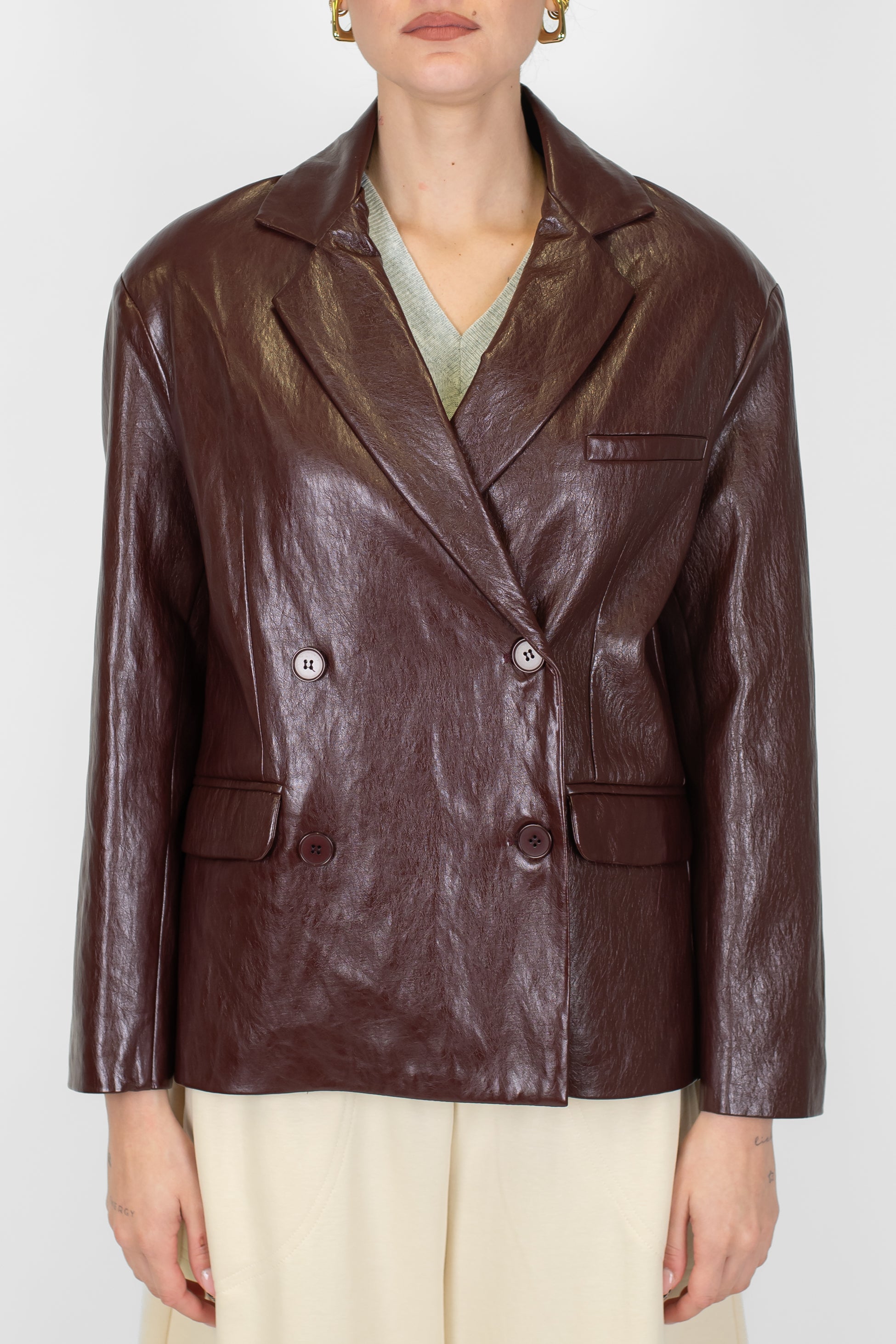 Tensione in - Giacca doppiopetto in ecopelle