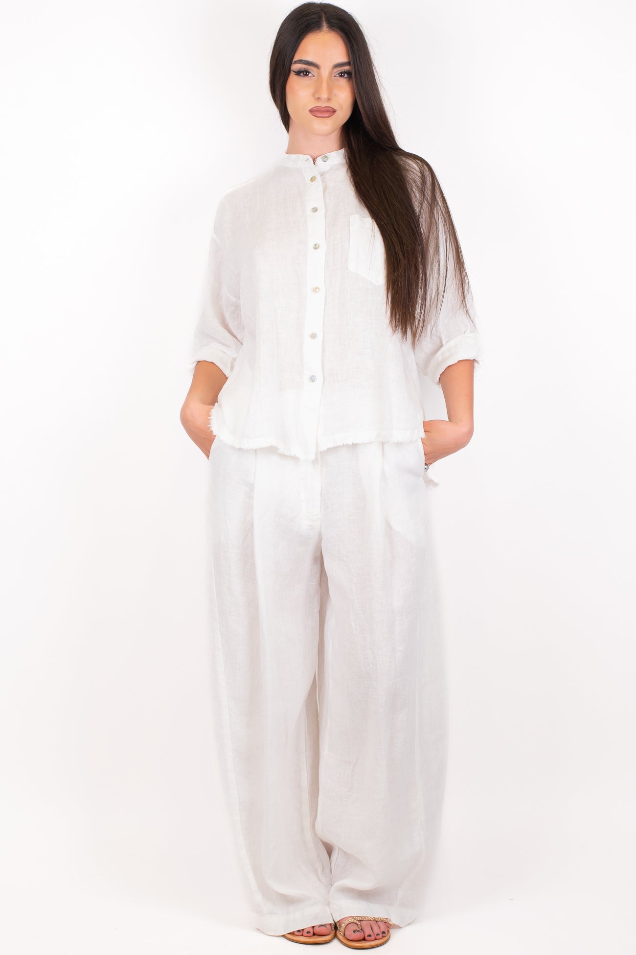 Tensione in - Pantalone barrel in puro lino con pinces