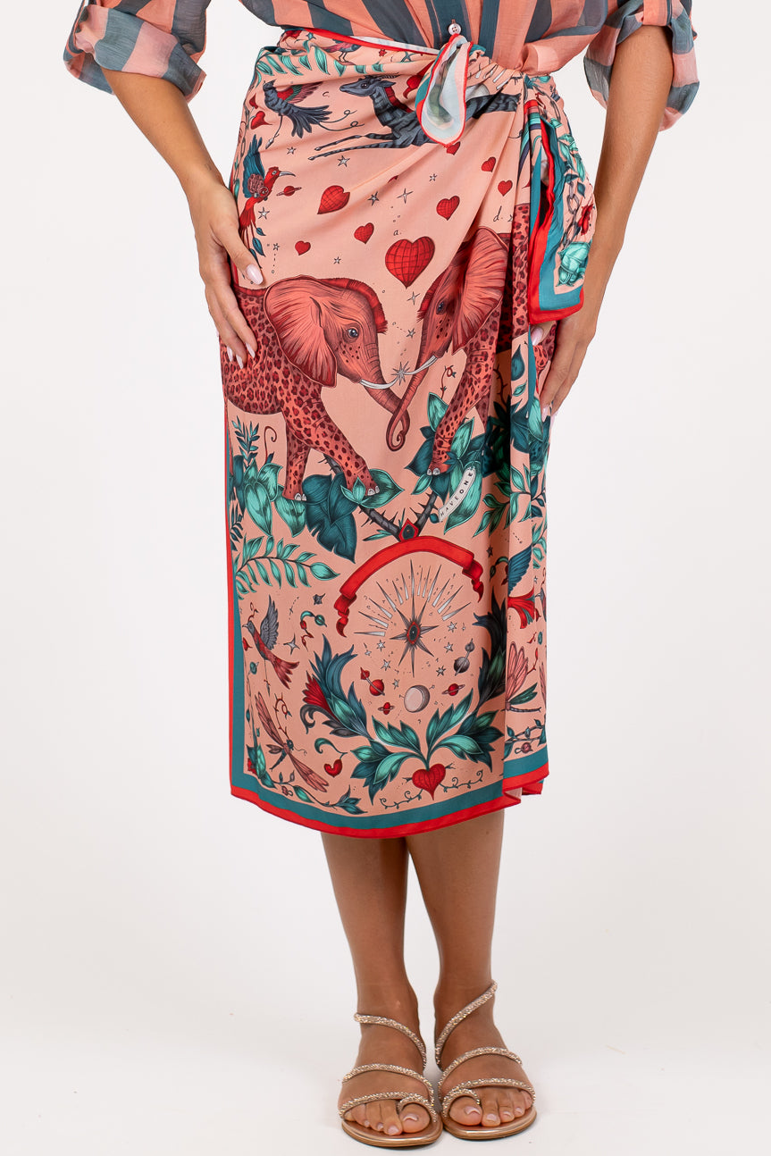 Haveone - Gonna pareo fantasia elefanti con cuori in viscosa leggera