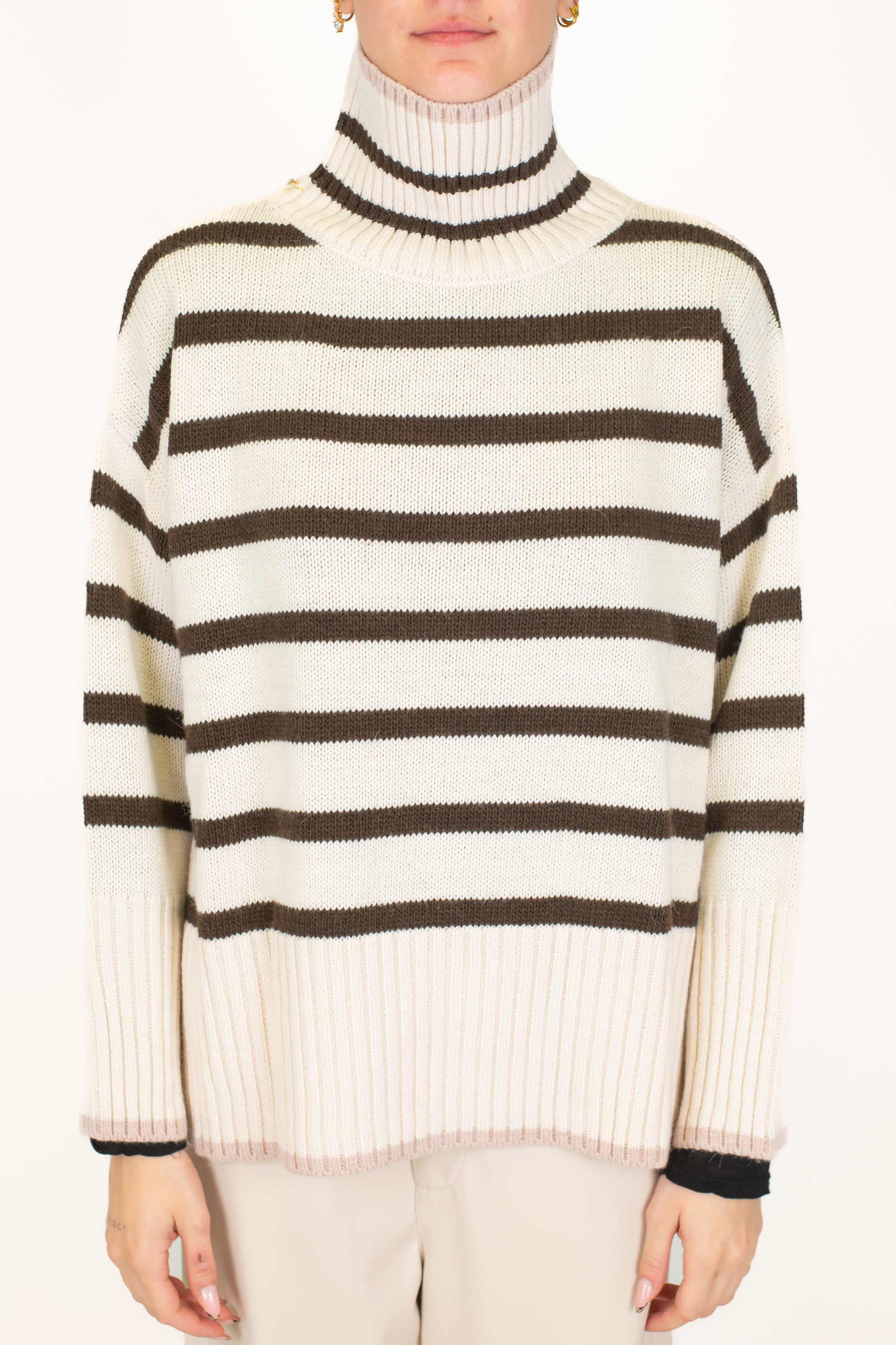 Motel - Lupetto over fantasia a righe in misto lana con fondo a contrasto