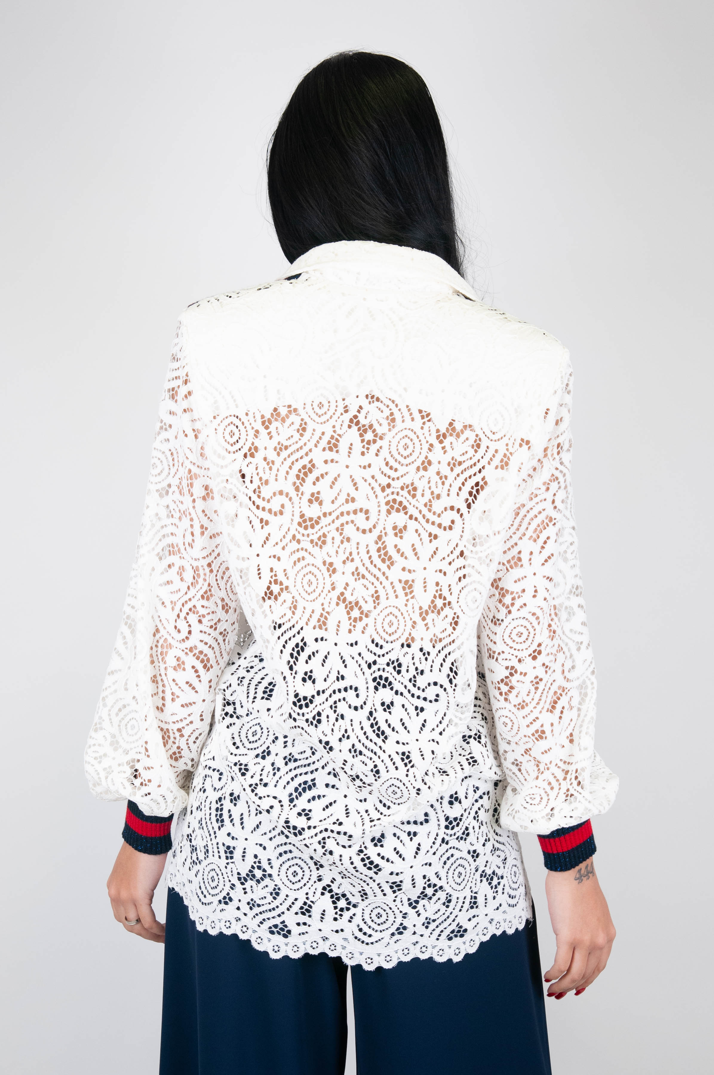 Tension in - Double-breasted lace jacket with contrasting profiles