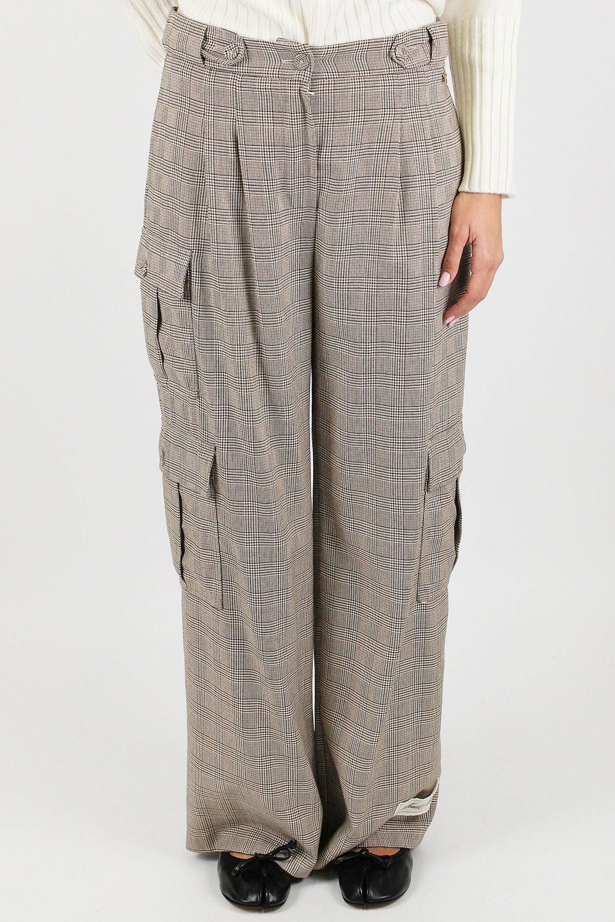 Souvenir - Pantalone palazzo cargo fantasia principe di galles
