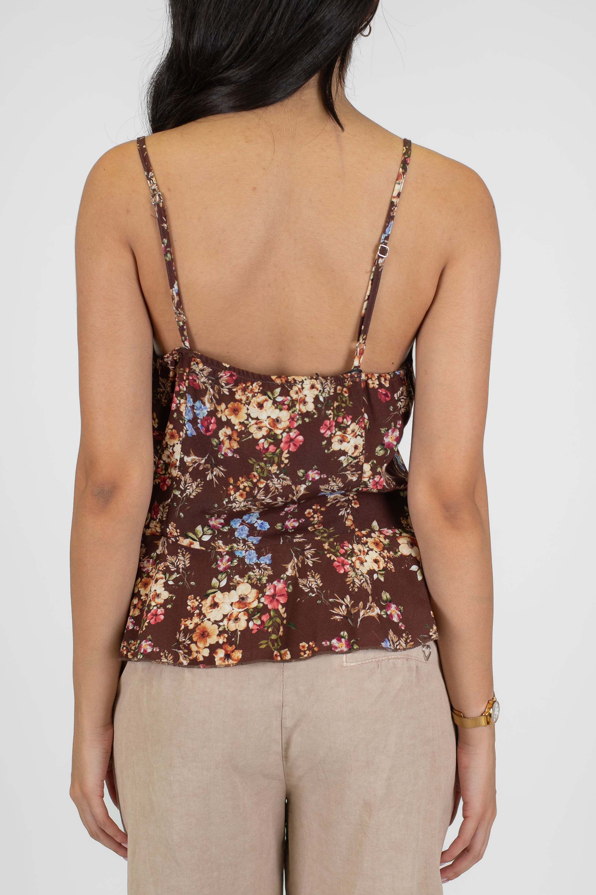 Tensione in - Top fantasia floreale in viscosa con bretelline e chiusura bottoni