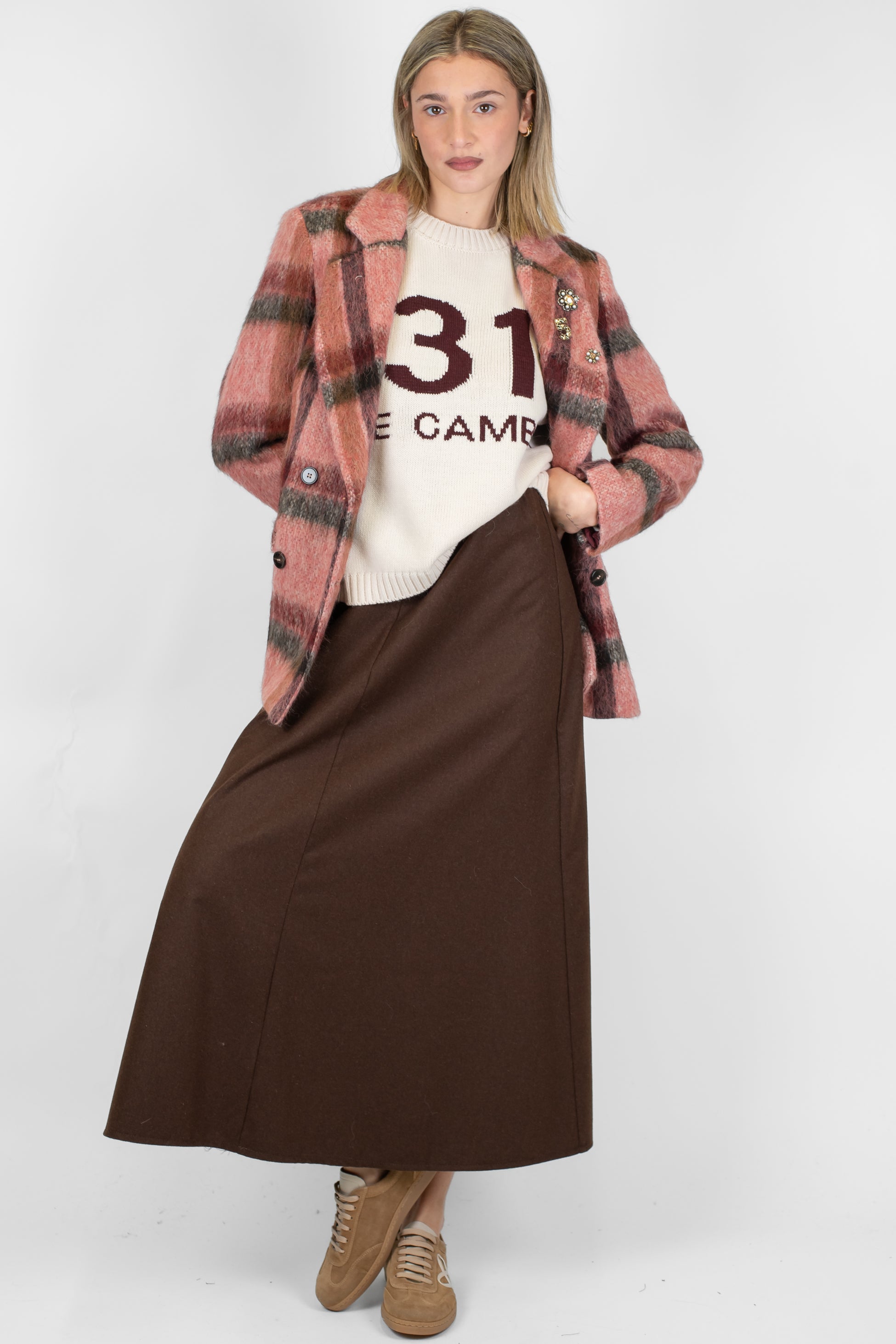 Tensione in - Gonna in misto lana con elastico in vita