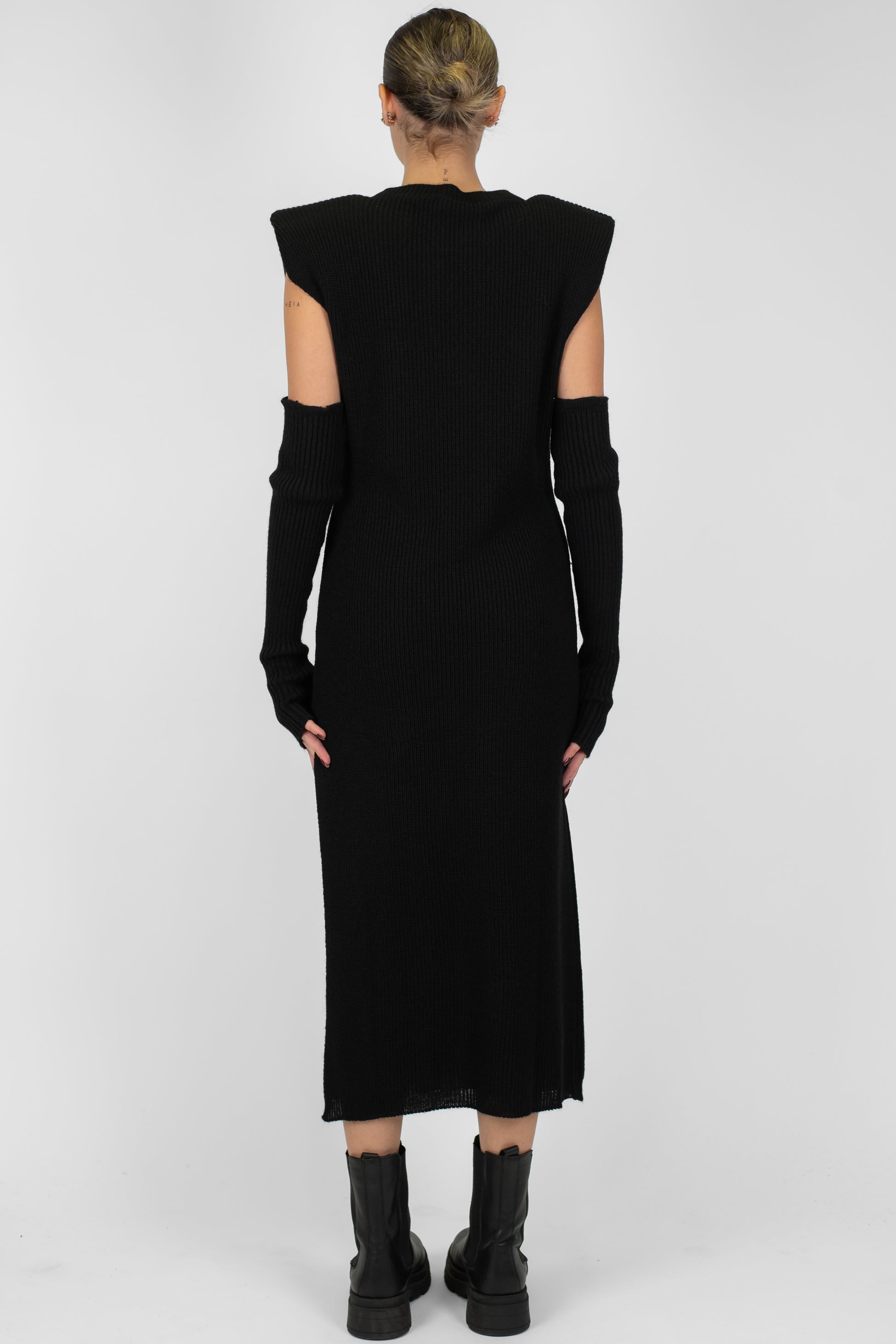 Maryley - Abito lungo giromaniche a costine in misto lana con manicotti