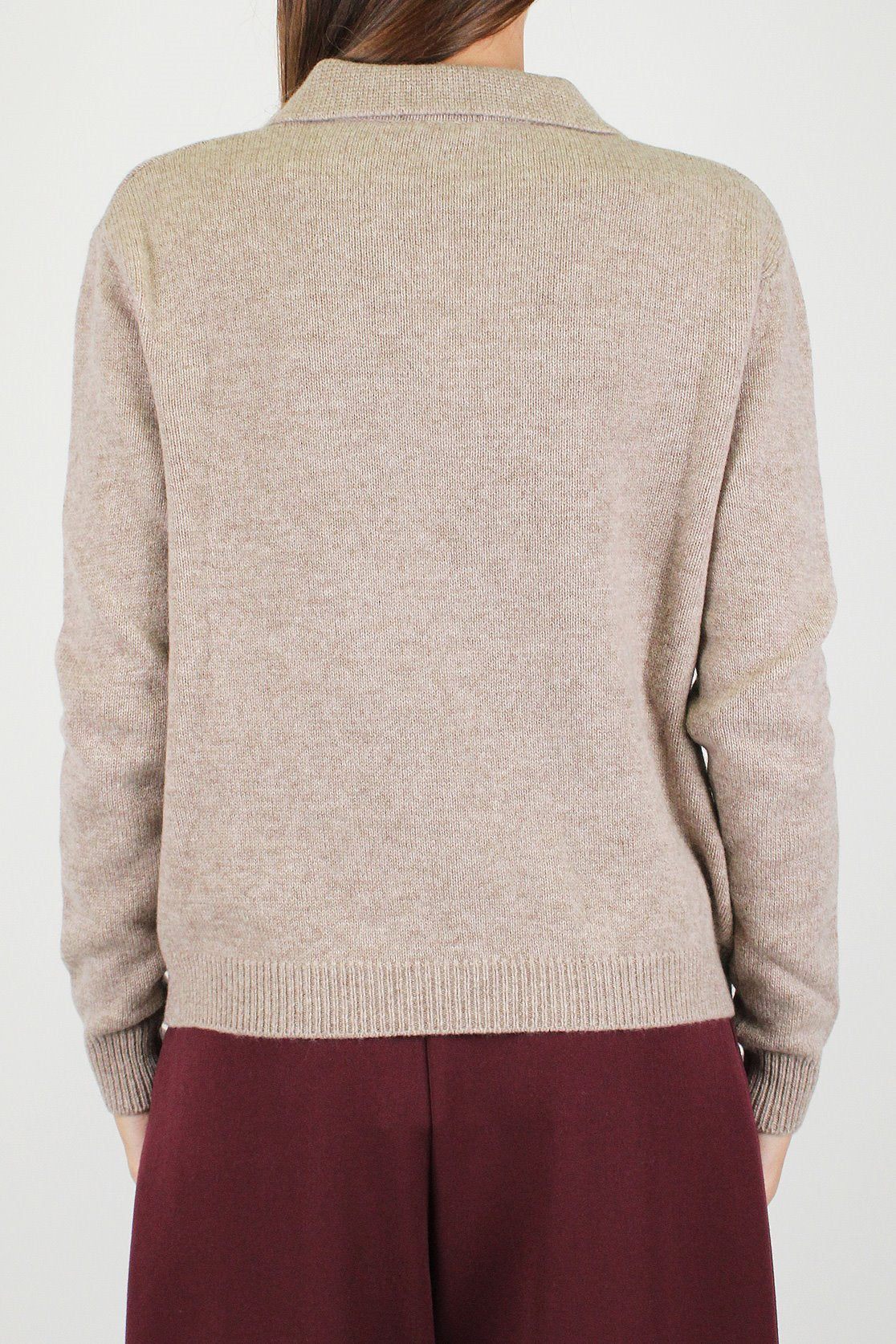 Dixie - Maglia polo a scatola in pura lana con scollo a V