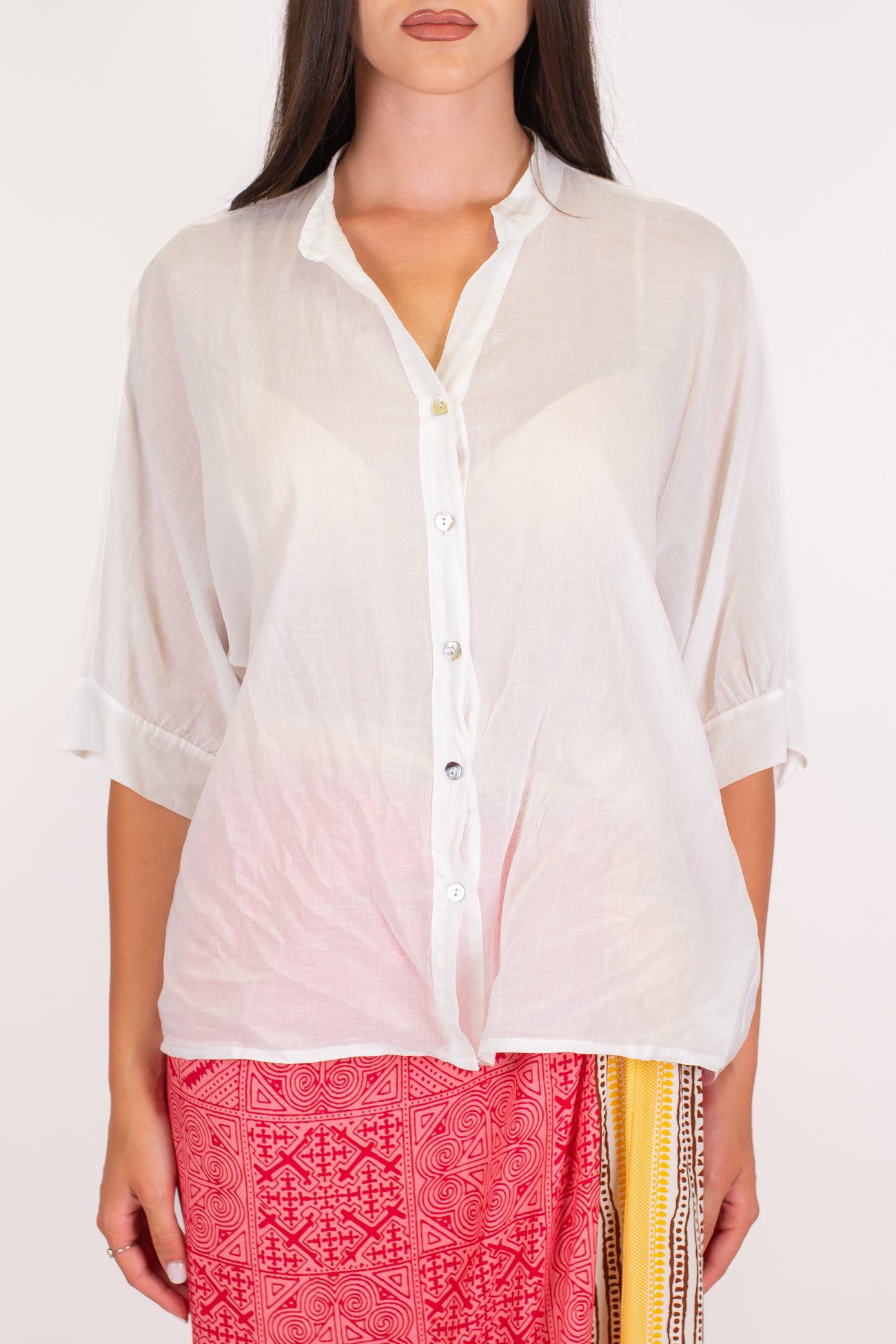 Dixie - Camicia collo alla coreana in mussola di cotone