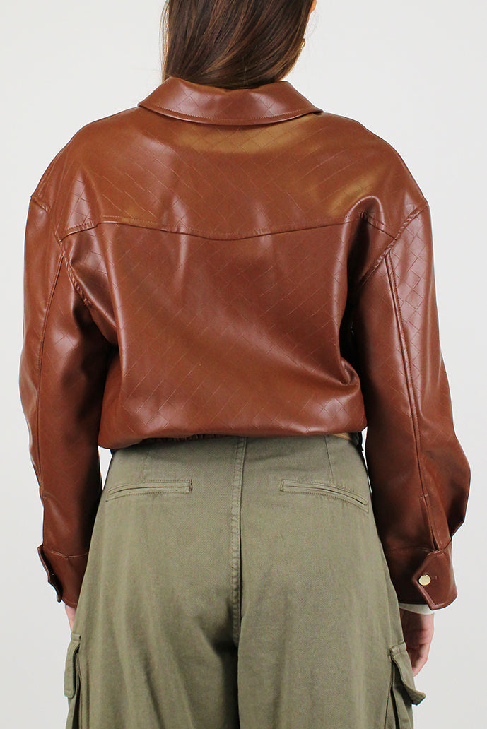 Motel - Bomber crop in ecopelle fantasia intrecciata con chiusura a zip a scomparsa