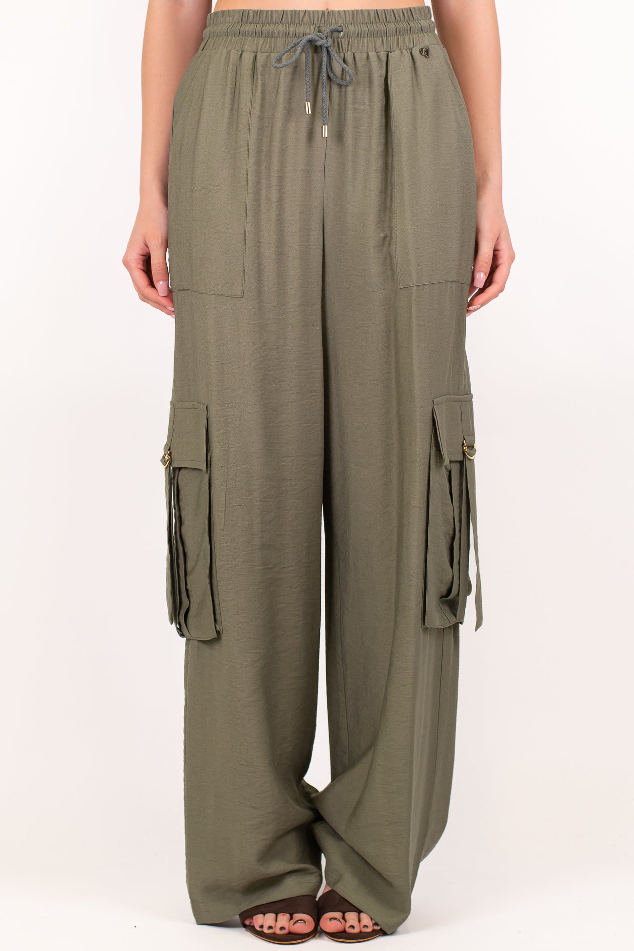Dixie - Coodinato in viscosa leggera con gilet e pantalone cargo palazzo con coulisse