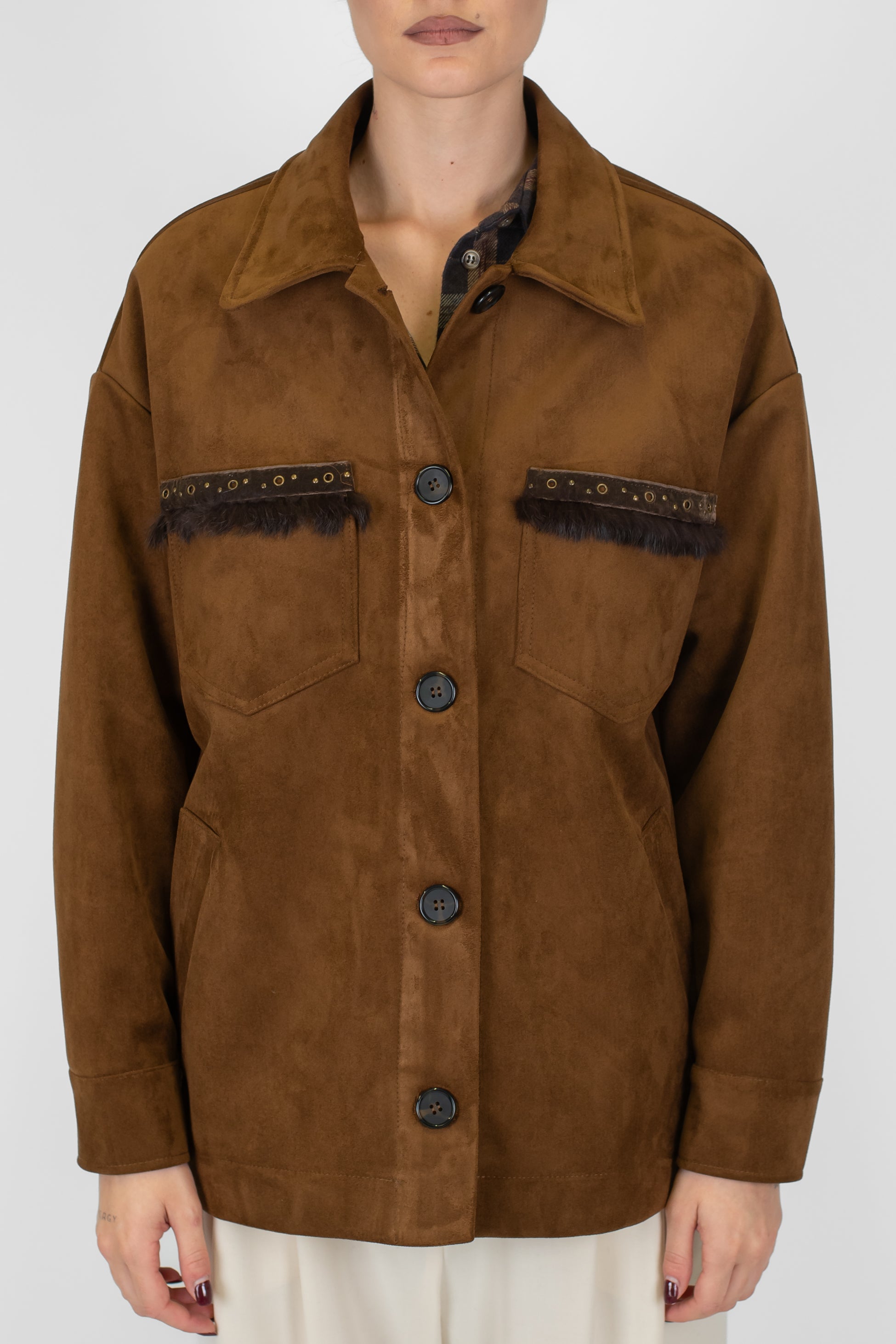 Dixie - Giacca monopetto in suede con taschini