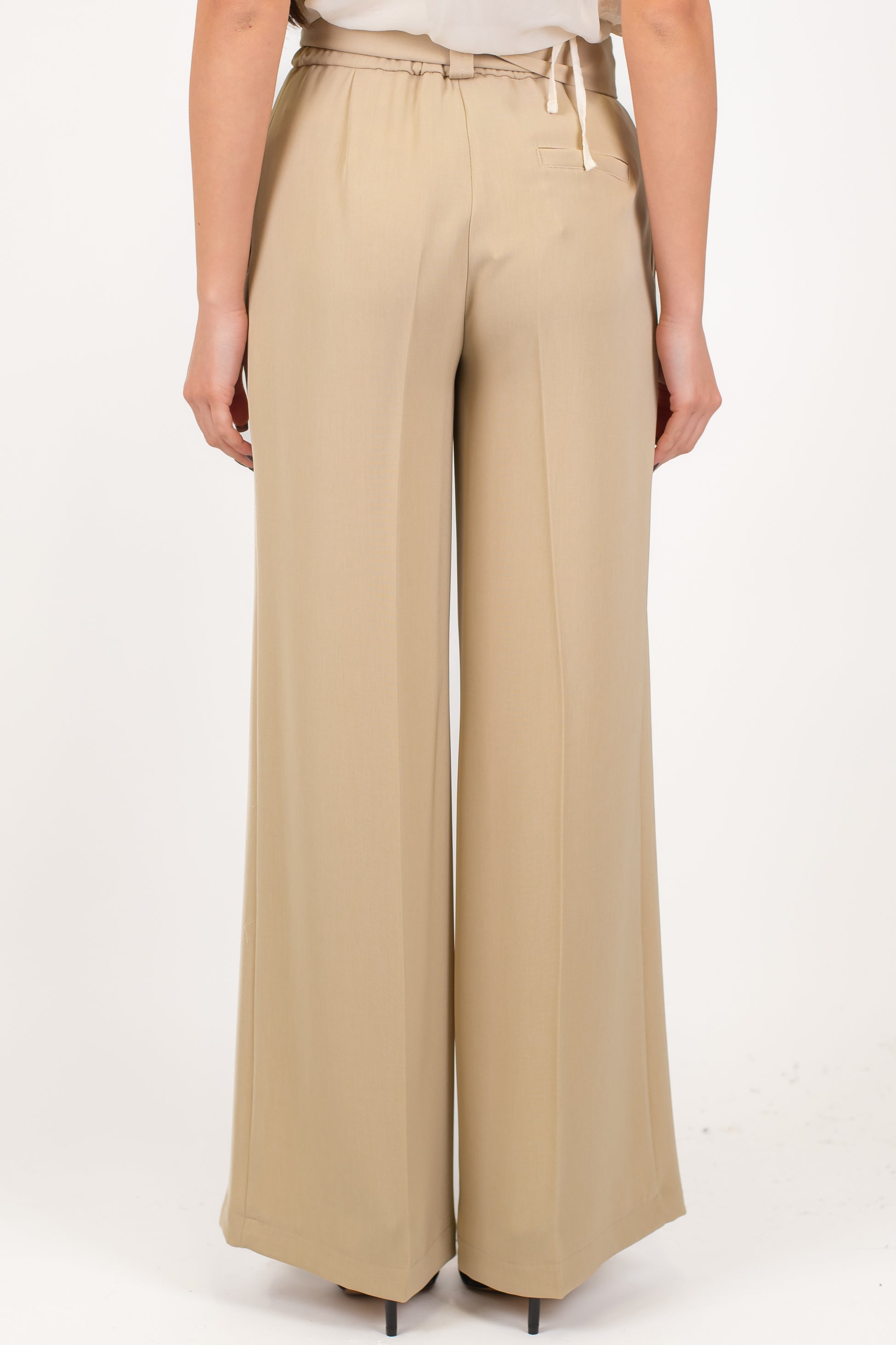 Maryley - Pantalone palazzo in tessuto fluido con elastico sul retro e cintura in tessuto