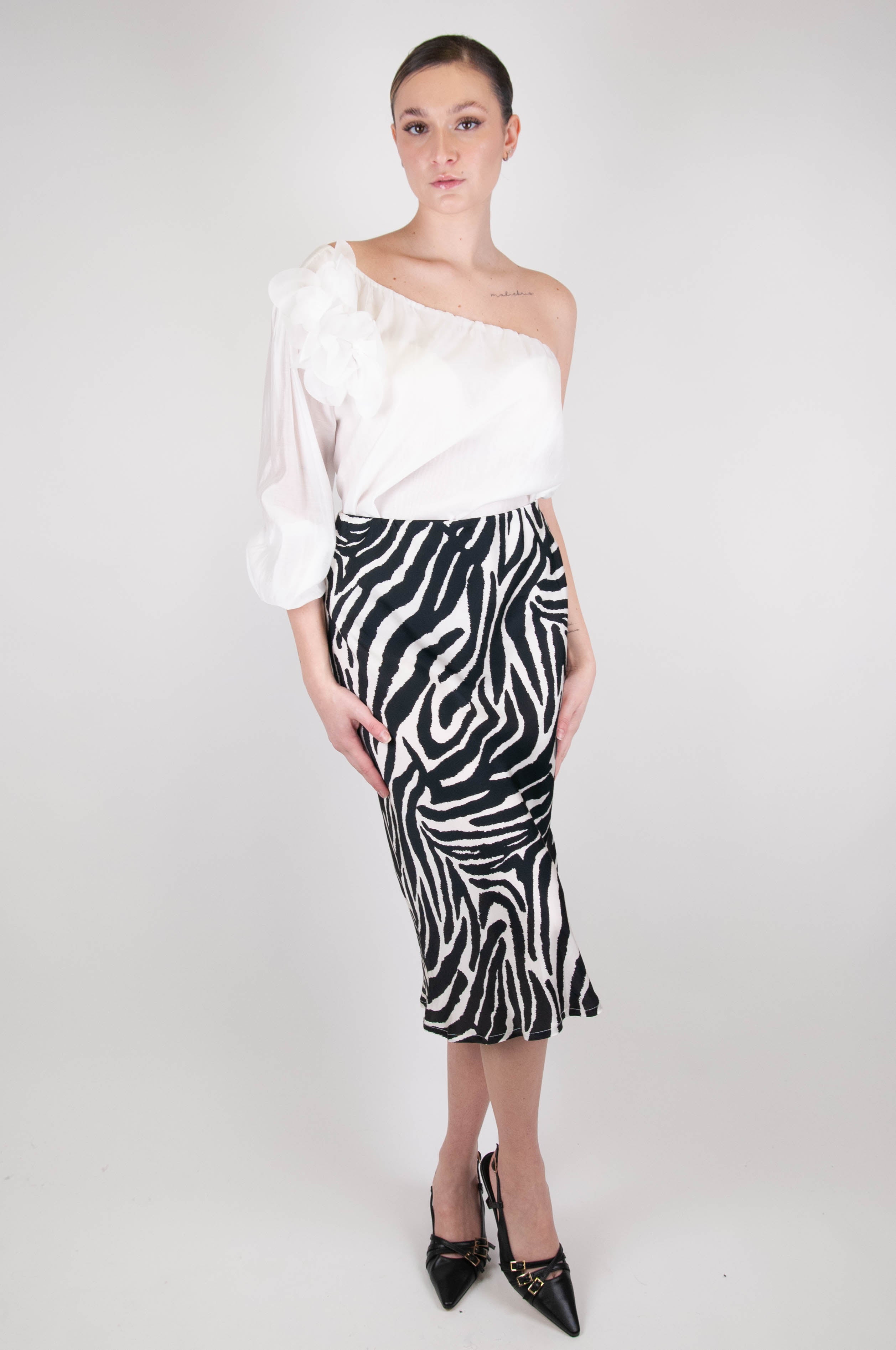 Haveone - Viscose animal print skirt with zebra print