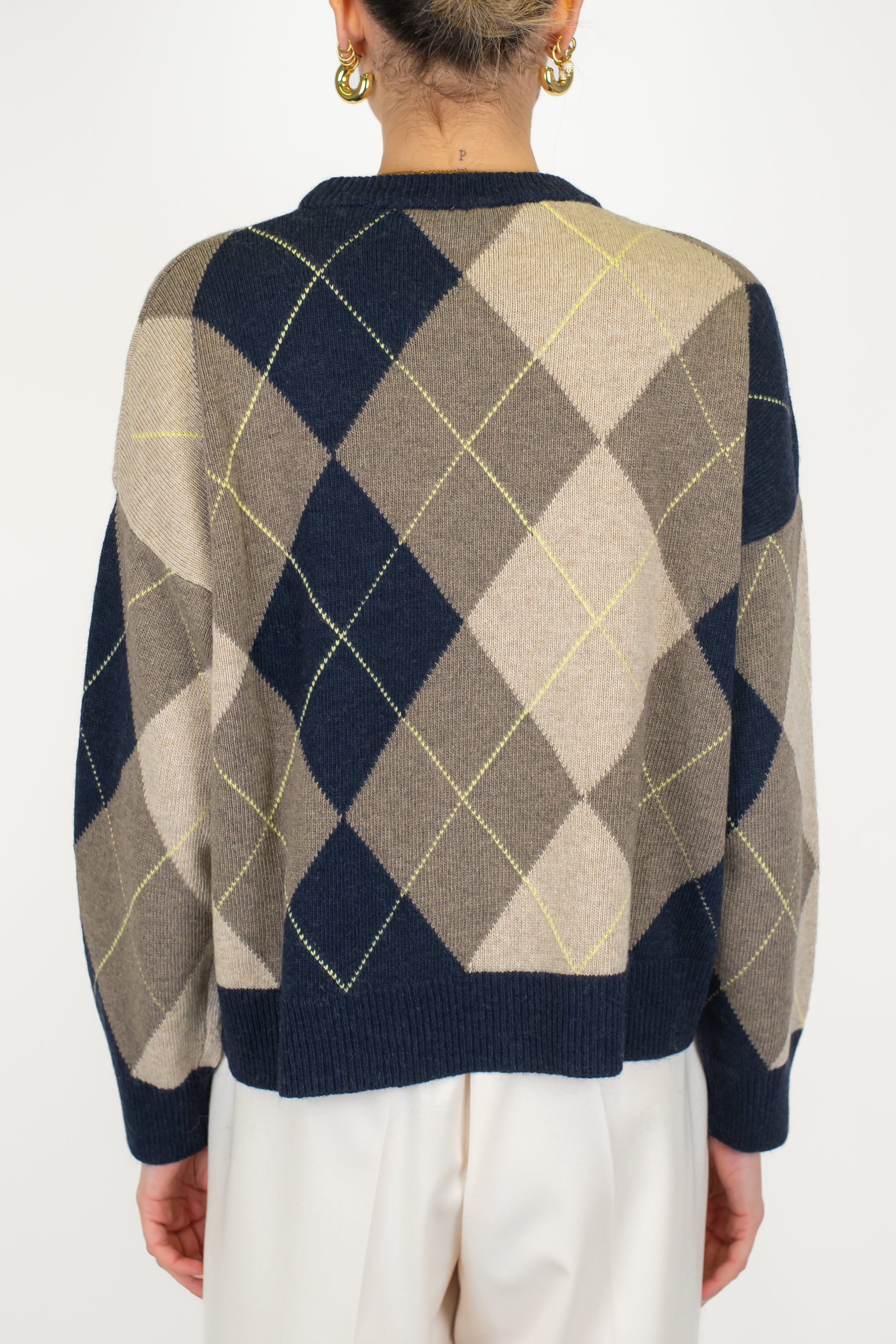 Tensione in - Maglia over fantasia rombi a contrasto in misto lana e cashmere