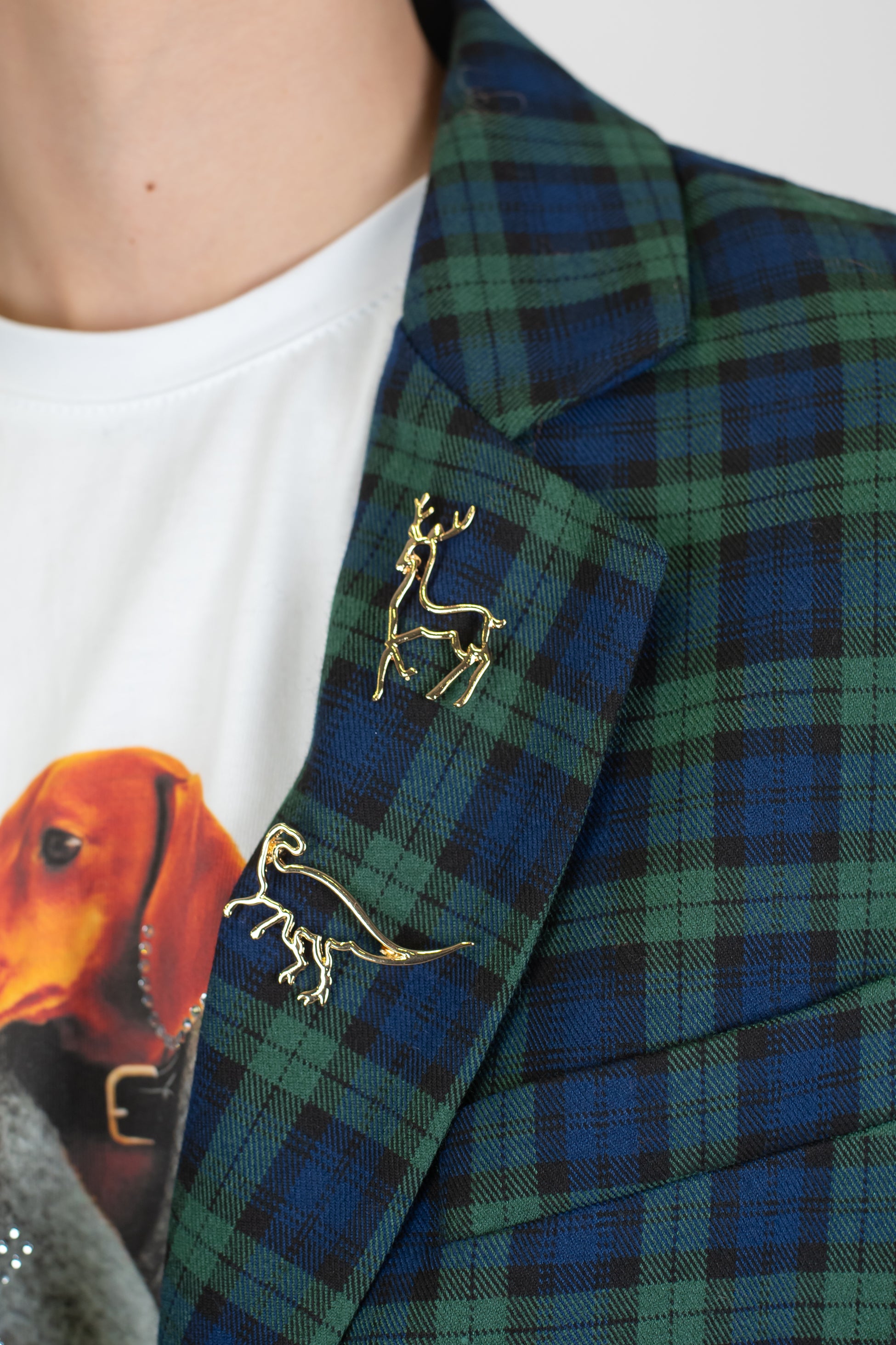 Motel - Giacca fantasia quadri con spalline e spille