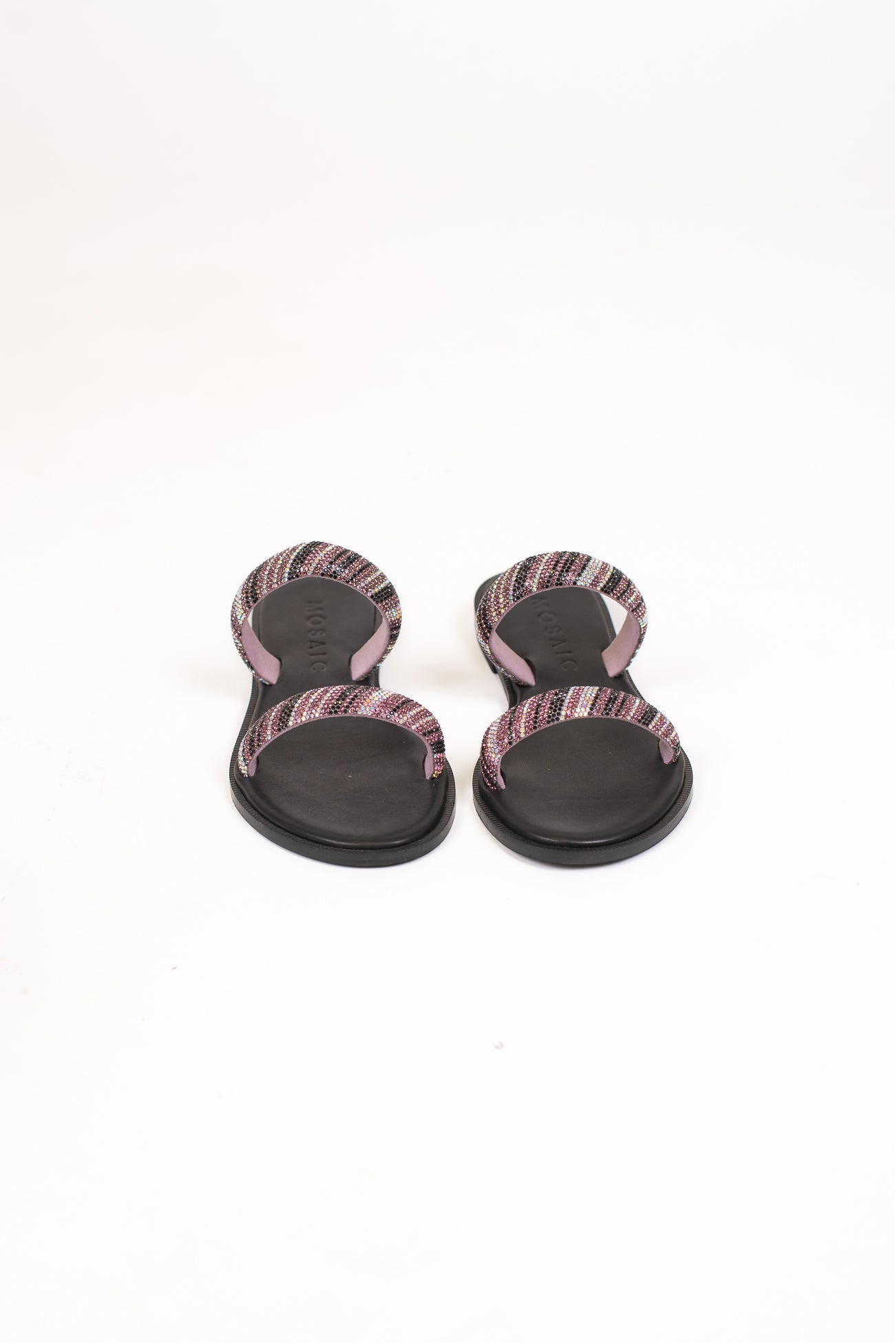 Mosaic - Sandal doppia fascia strass e sottopiede in pelle nero
