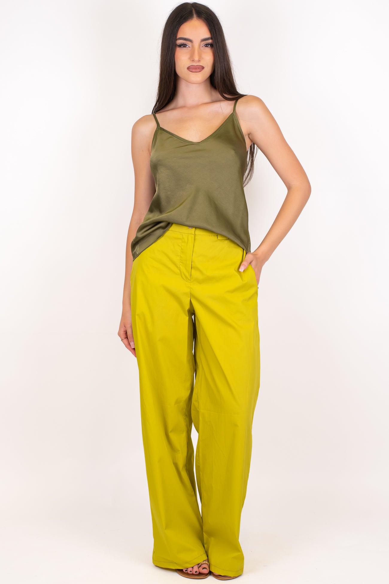 Tensione in - Pantalone palazzo in cotone leggero tela paracadute con elastico sul retro