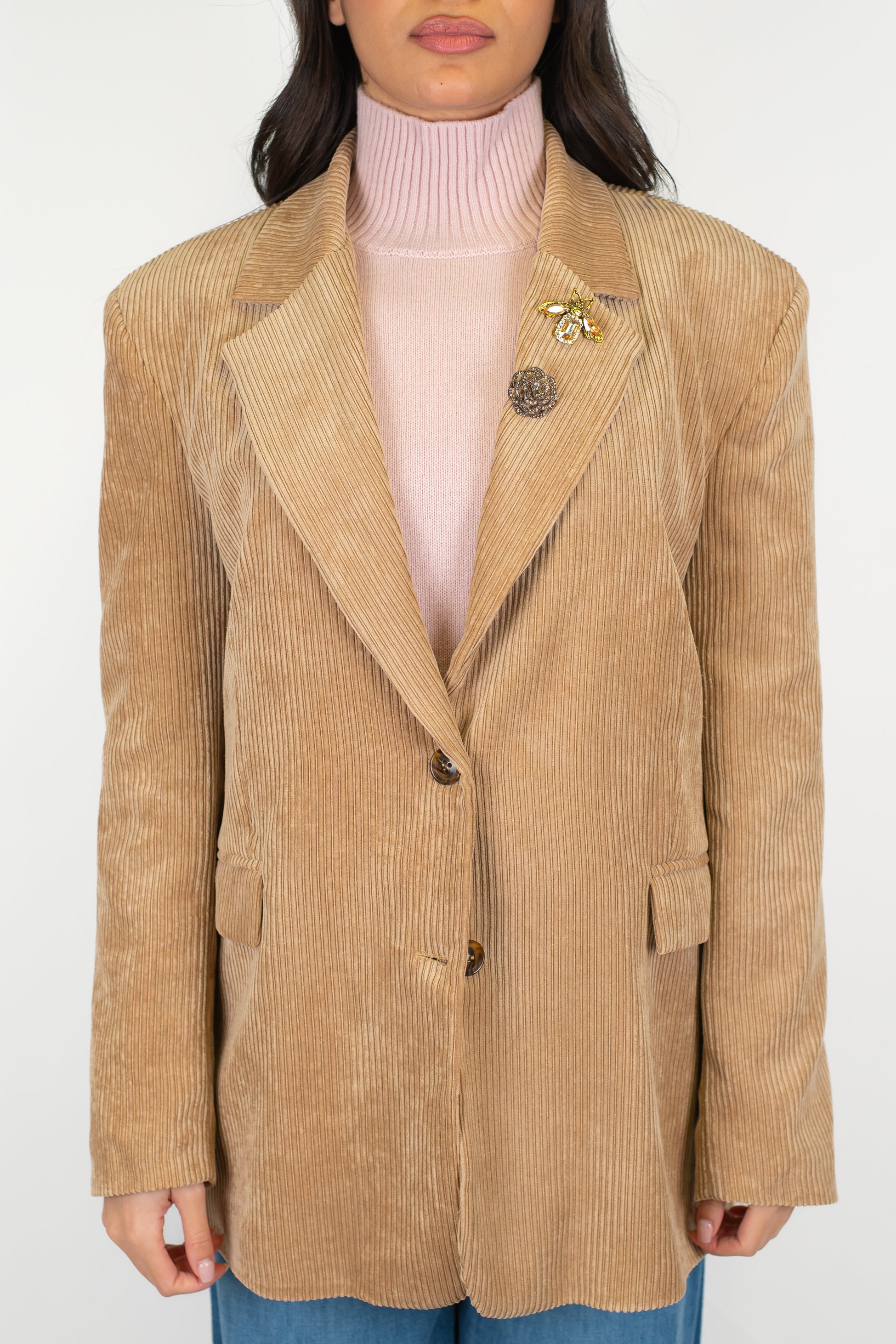 Motel - Giacca monopetto in velluto a coste con spille sul rever