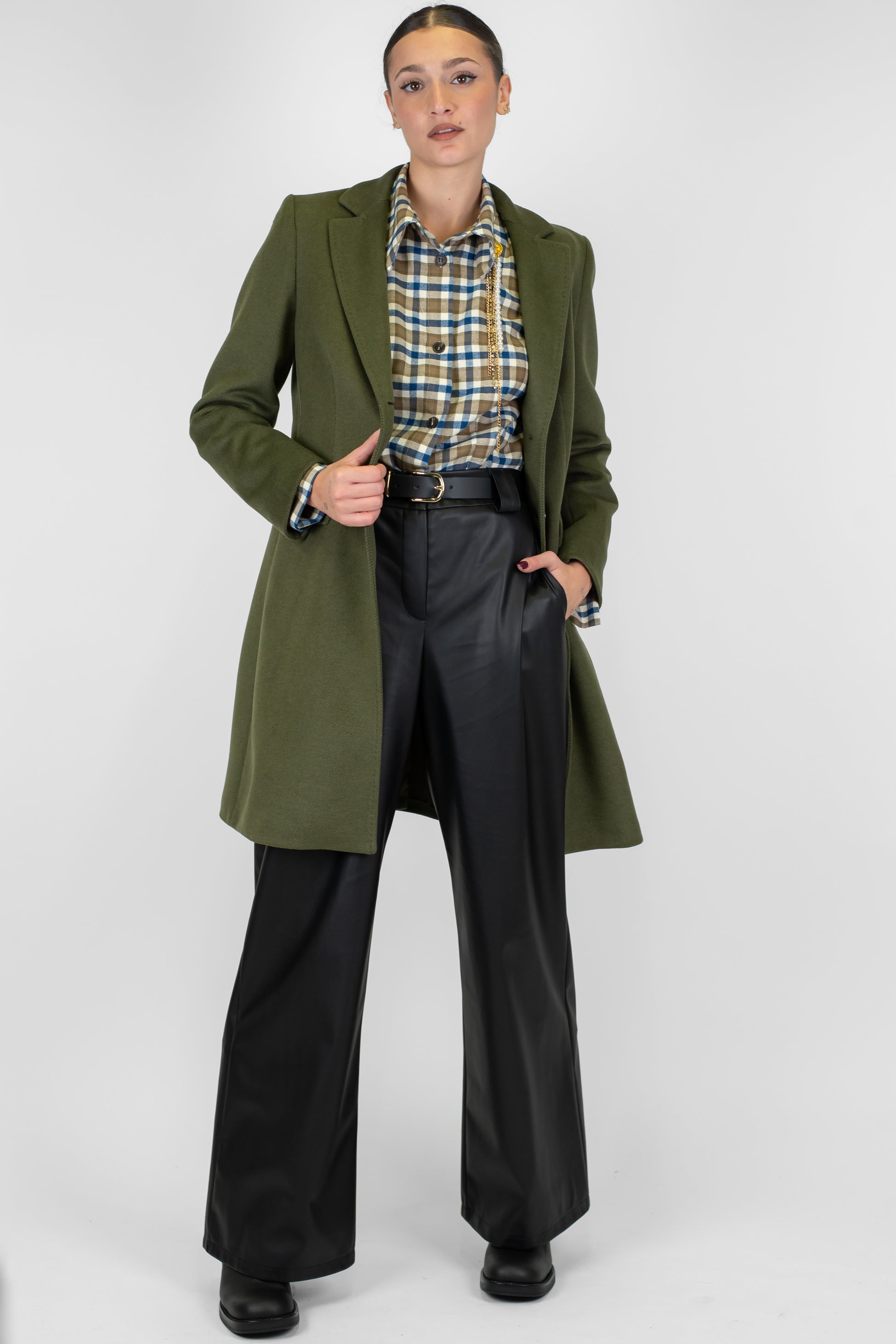 Maryley - Cappotto monopetto con cintura