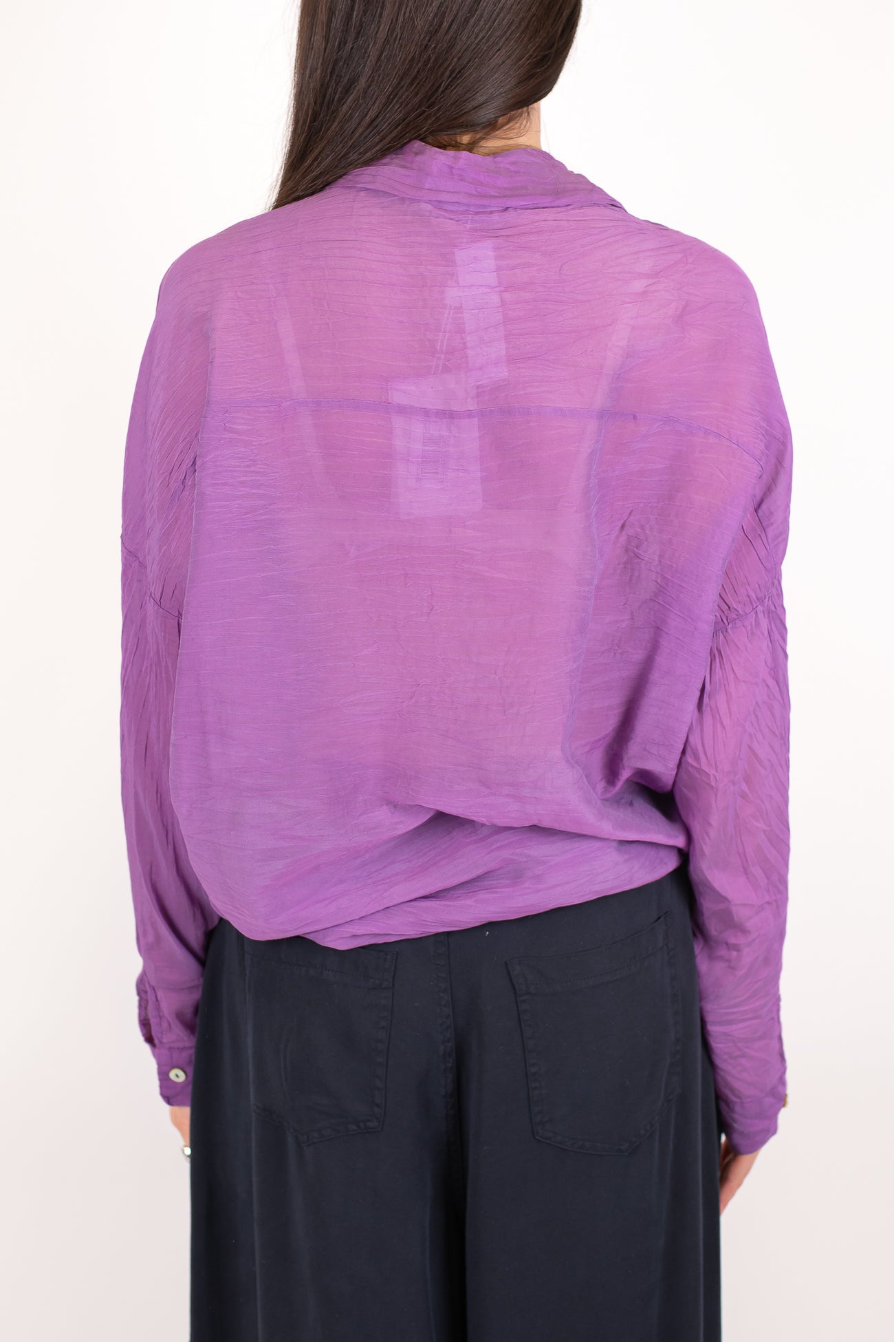 Motel - Camicia tinta unita in mussola di cotone e seta con strigliature