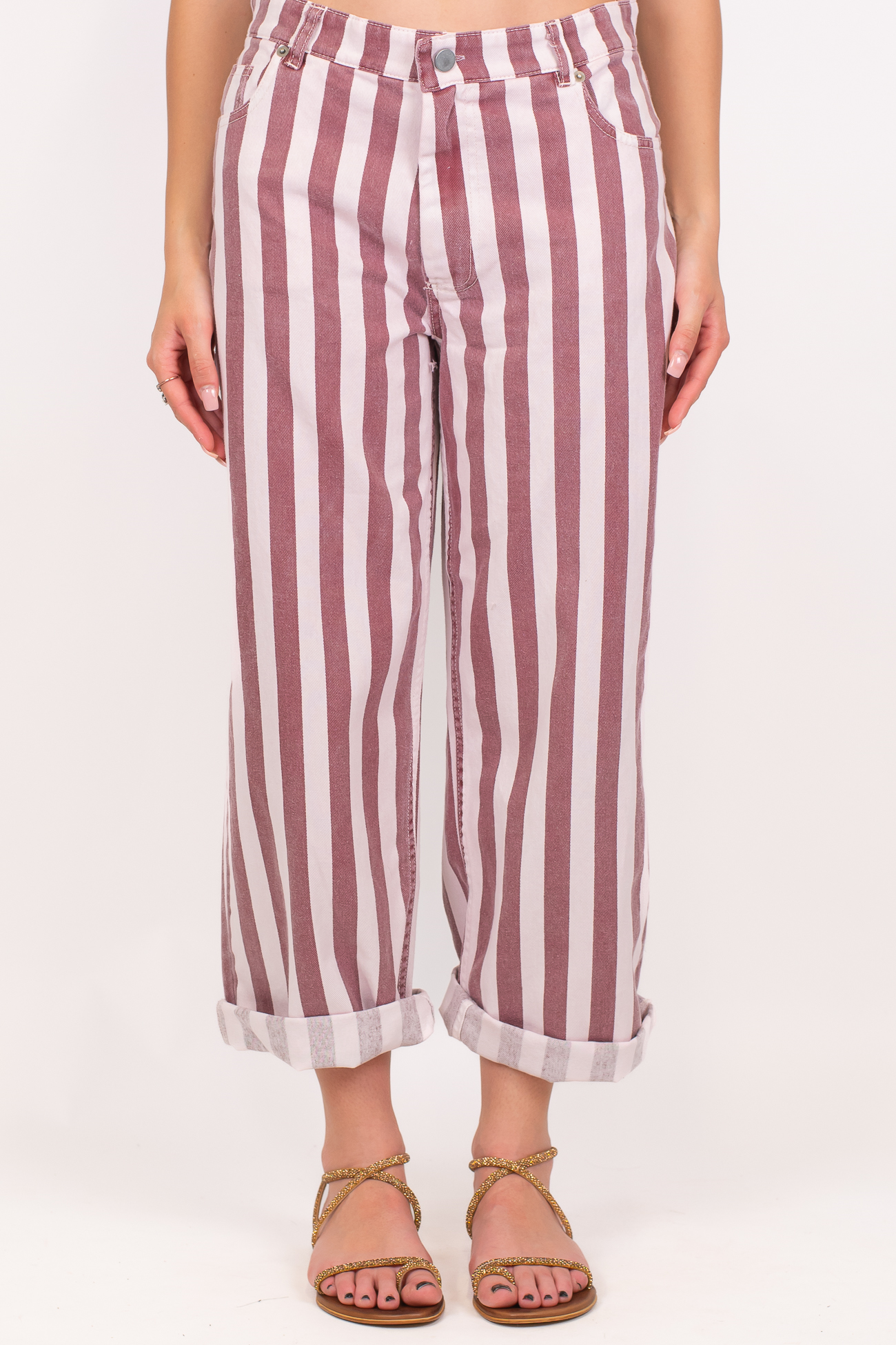 Tensione in - Pantalone regular in denim fantasia a righe