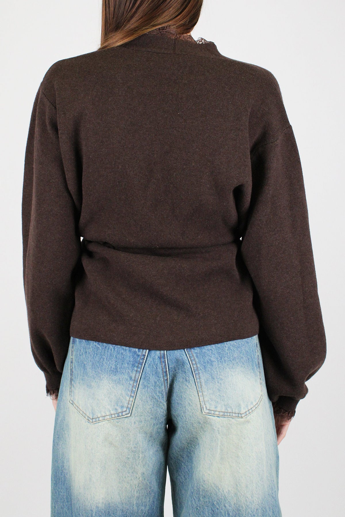 Motel - Cardigan in misto lana e cashmere con profilo in pizzo