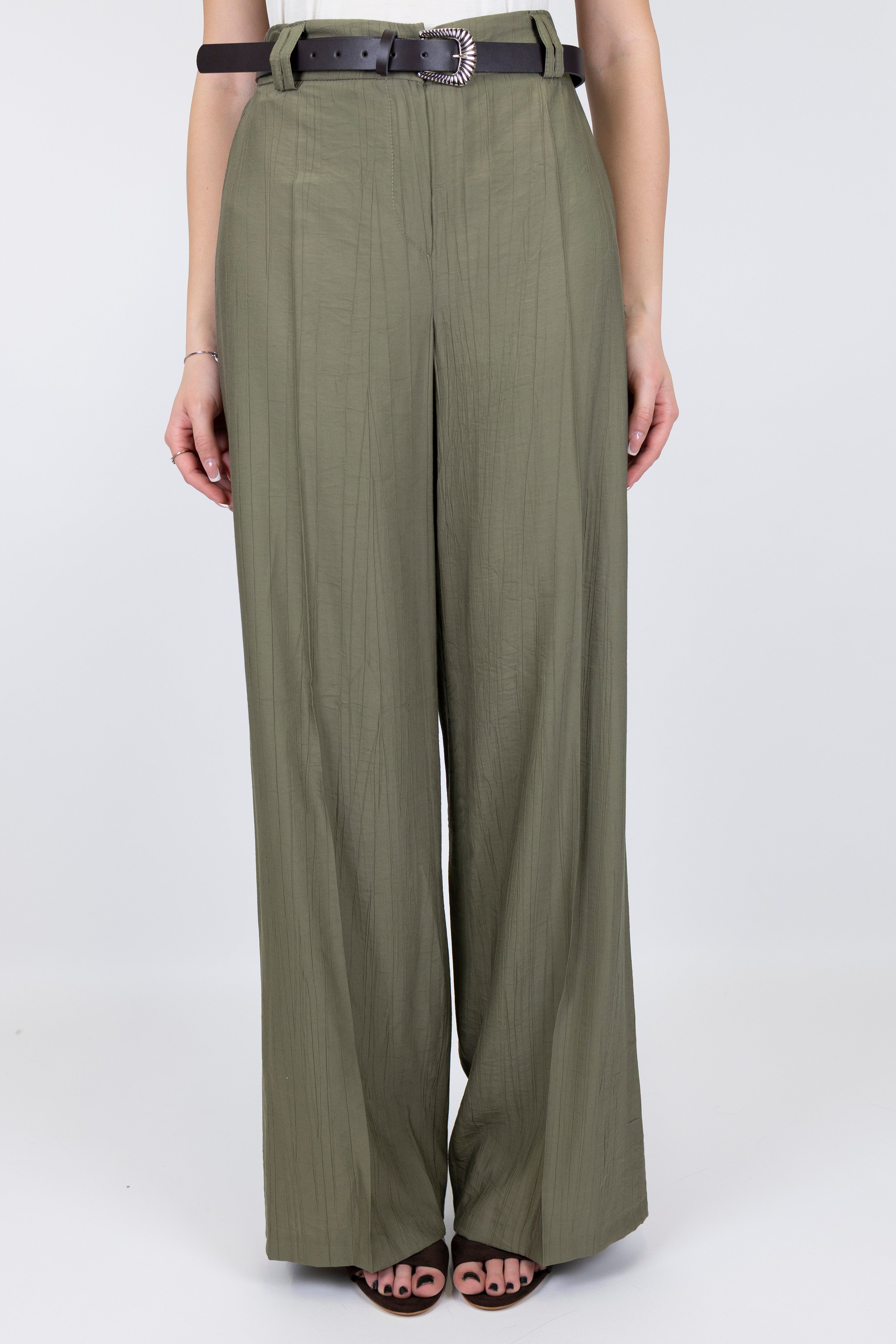 Haveone - Pantalone palazzo in viscosa leggera con strigliature ed elastico sul retro
