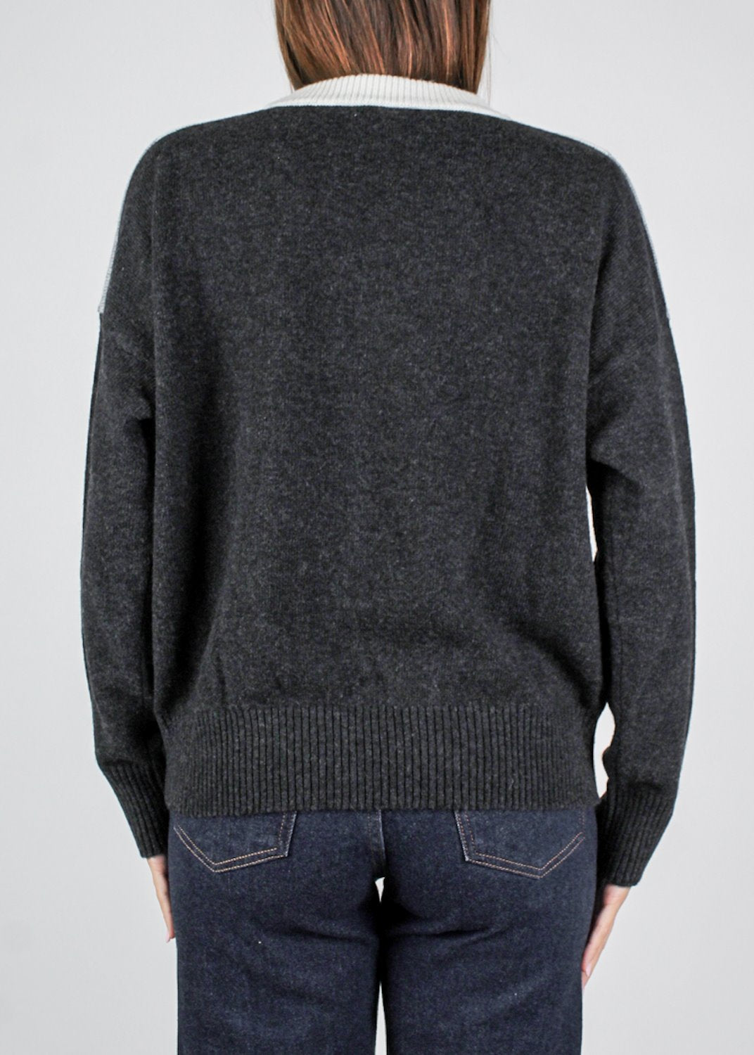 Maryley - Maglia girocollo fantasia rombi a contrasto in misto lana e cashmere