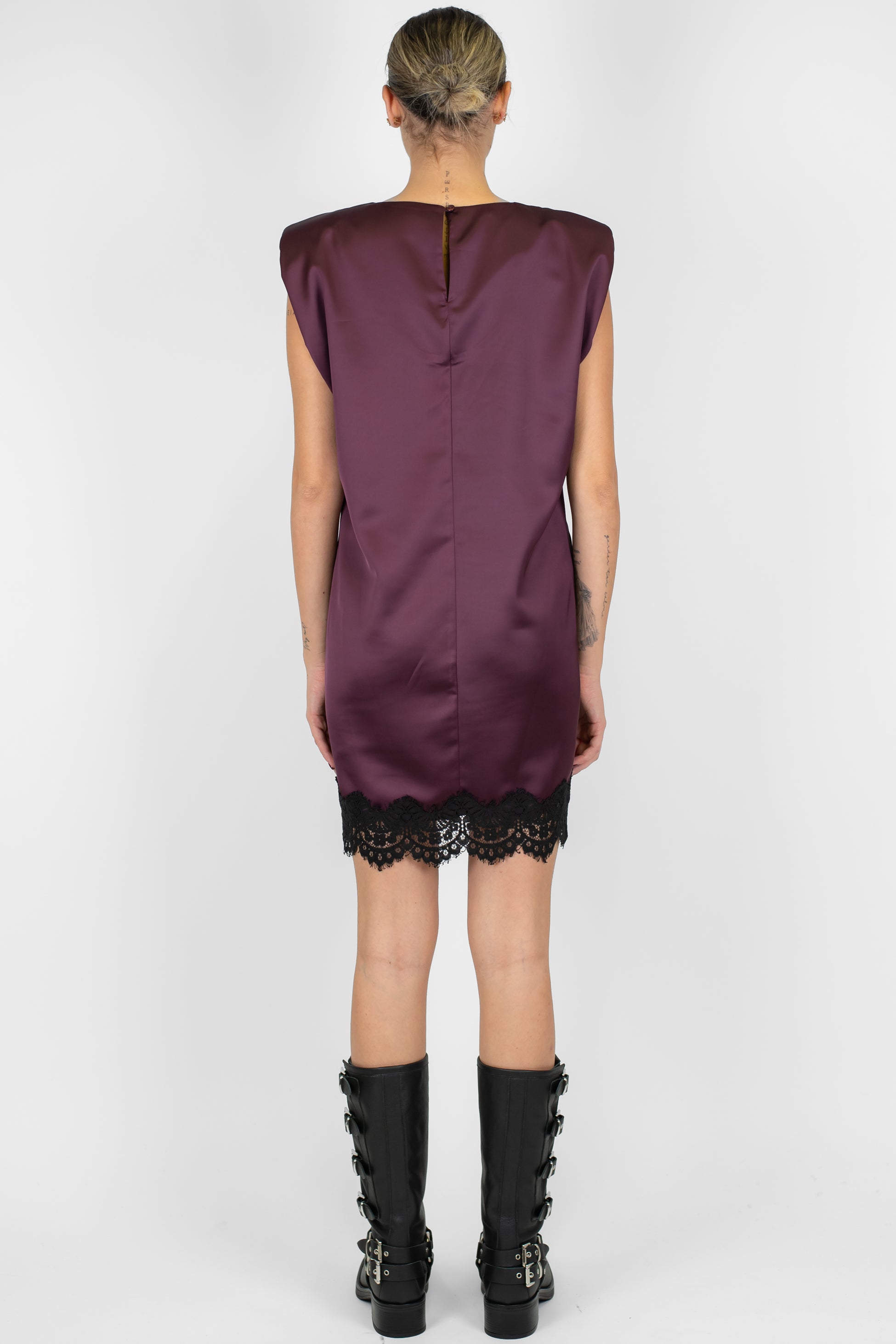 Motel - Abito corto in raso con spalline e pizzo sul fondo