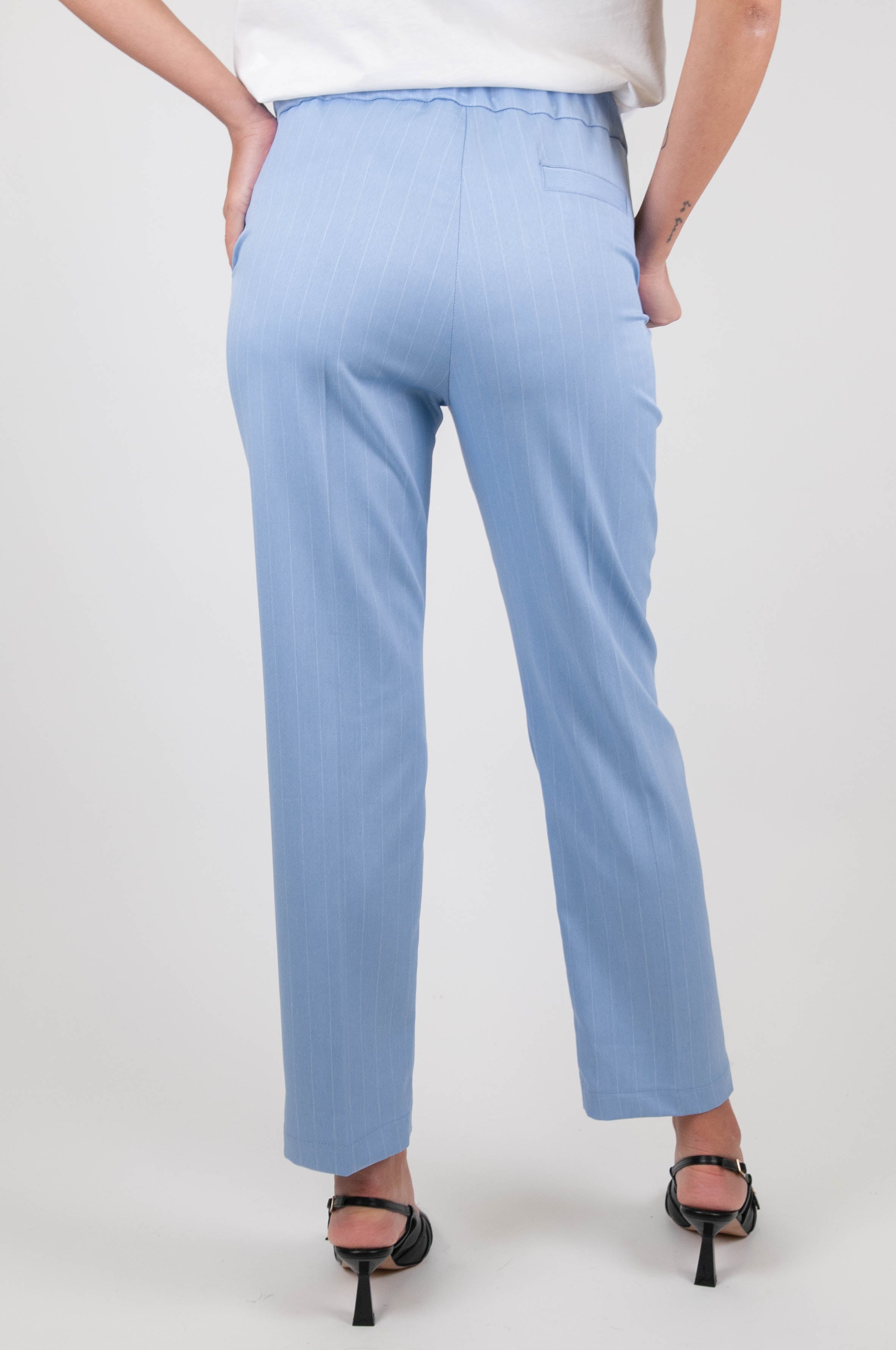 Maryley - Pantalone gessato con elastico sul retro