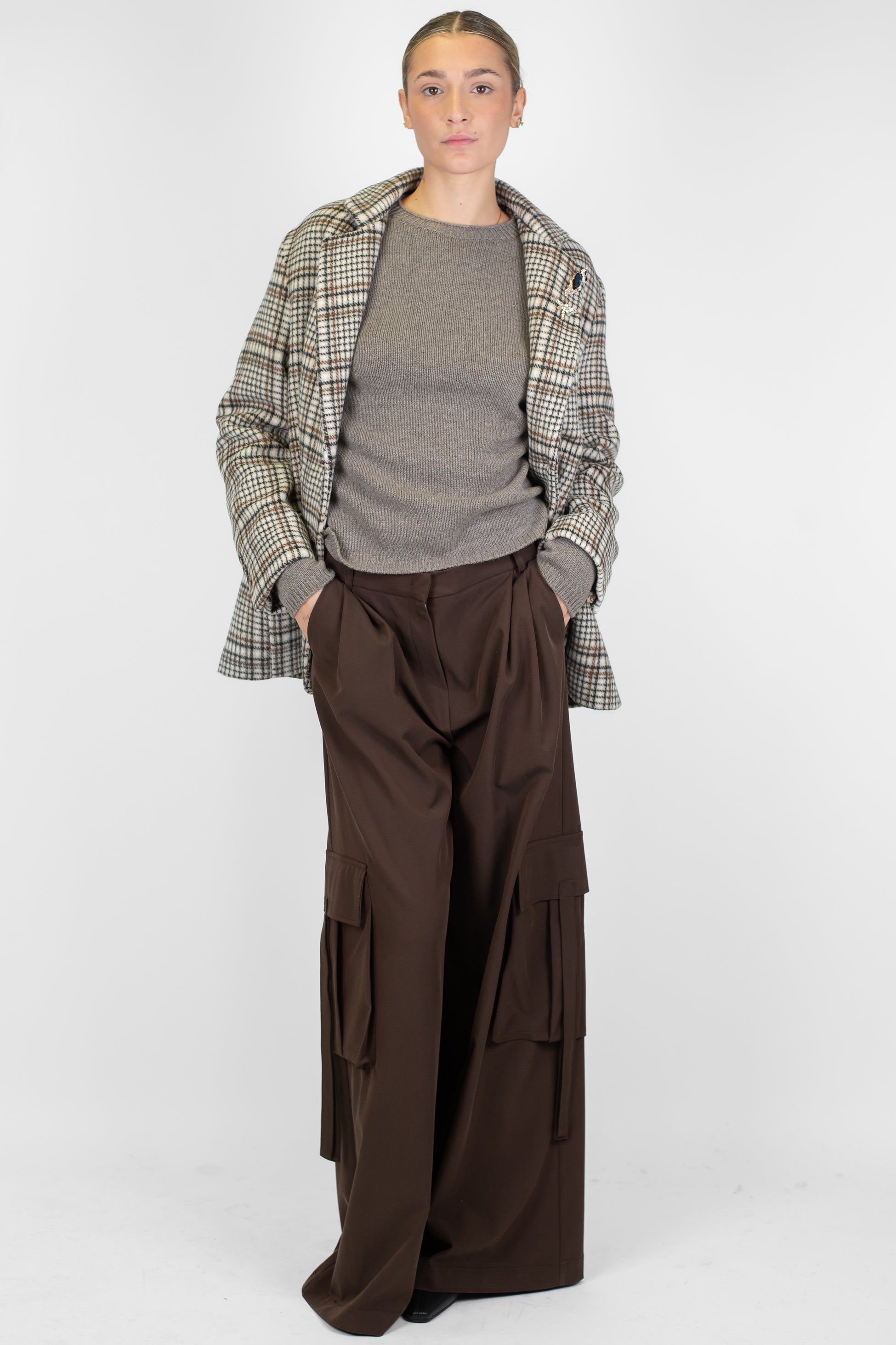 Maryley - Pantalone cargo palazzo in tencel