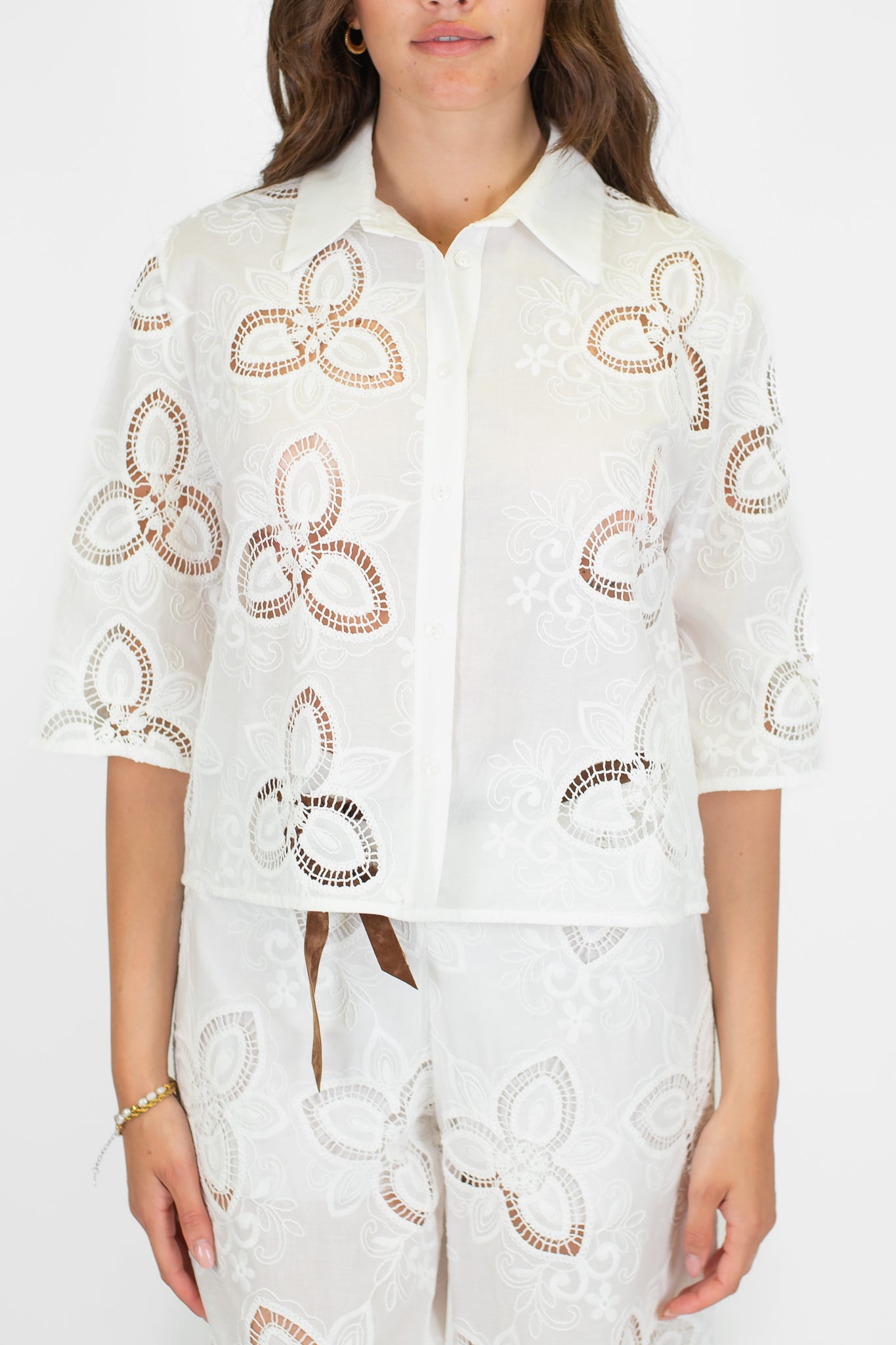 Motel - Camicia mezzamanica in pizzo sangallo