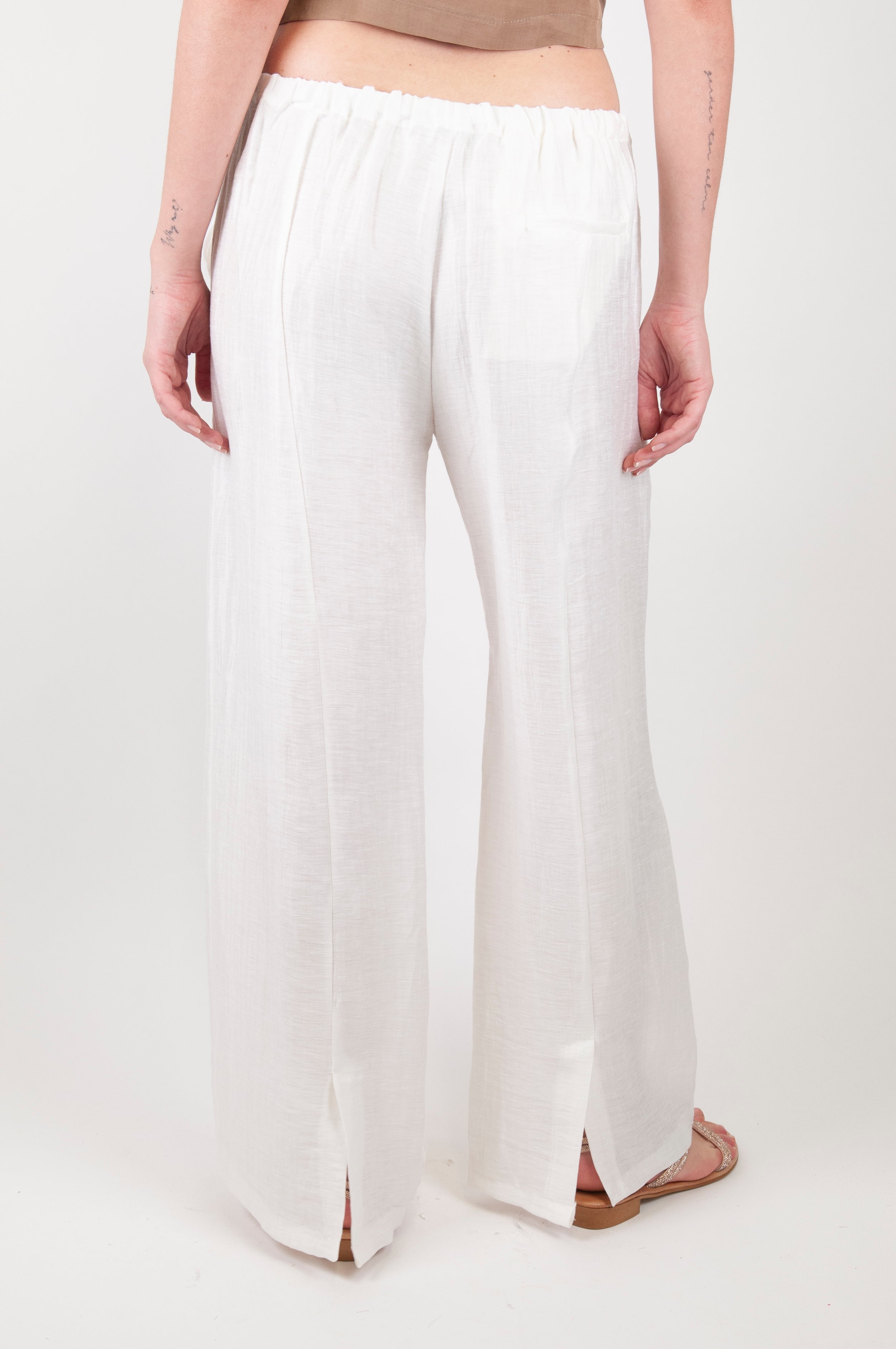 Maryley - Pantalone palazzo in misto lino con coulisse