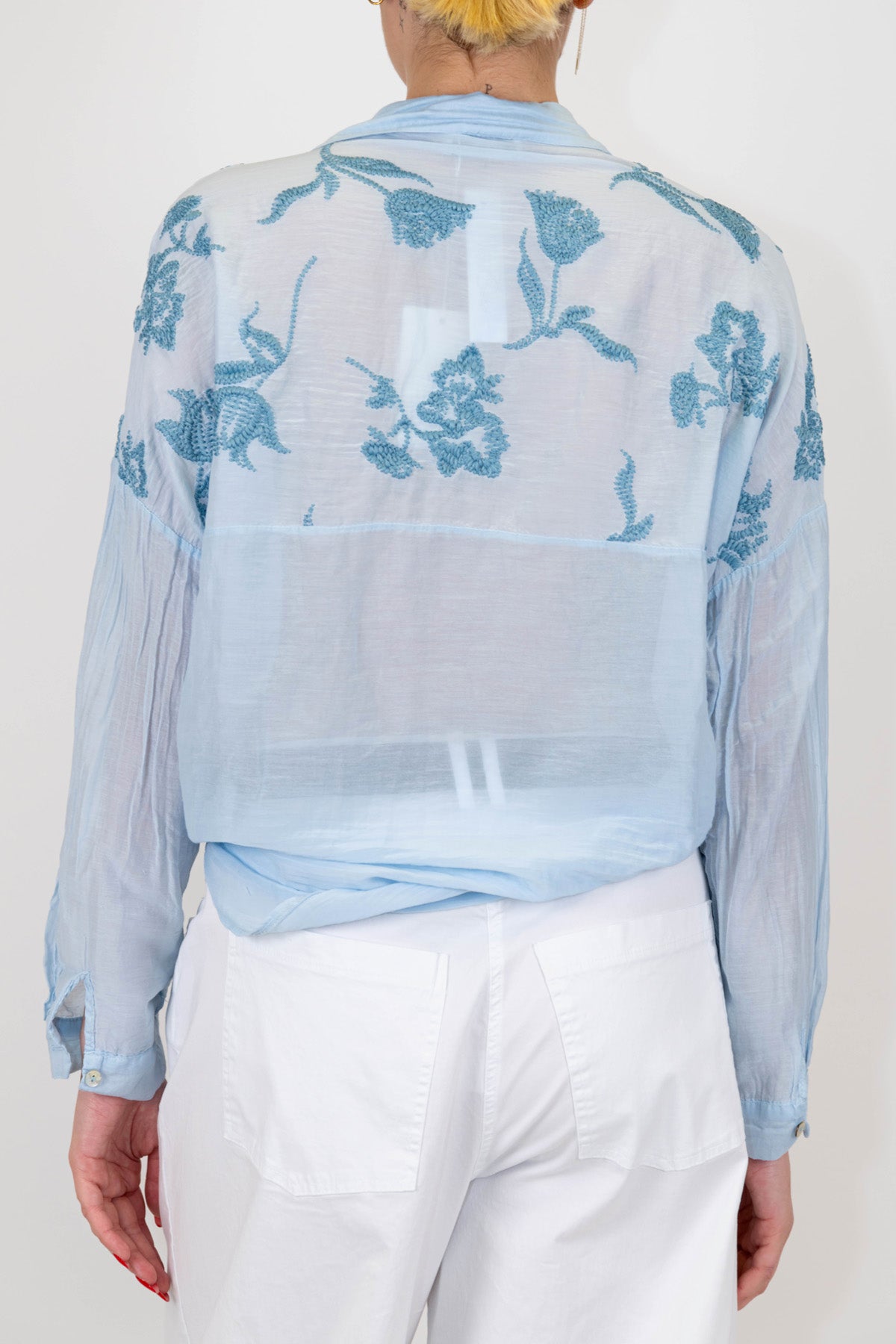 Motel - Camicia in misto seta con ricami a contrasto