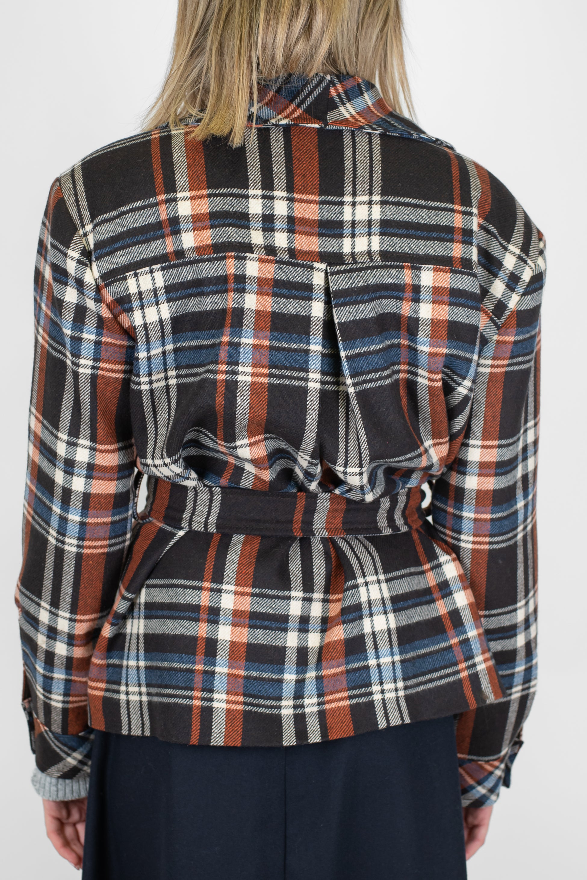 Tensione in - Giacca fantasia quadri in misto lana con cintura in tessuto