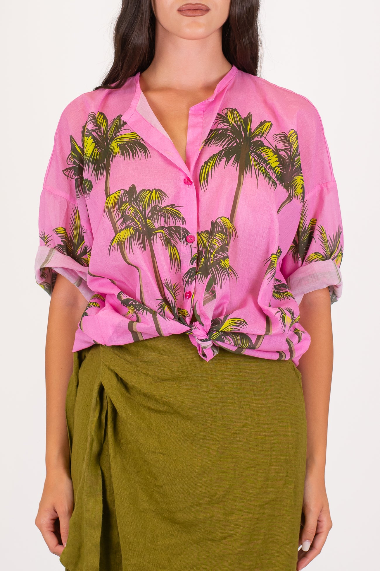 Tensione in - Camicia in mussola di cotone fantasia palme