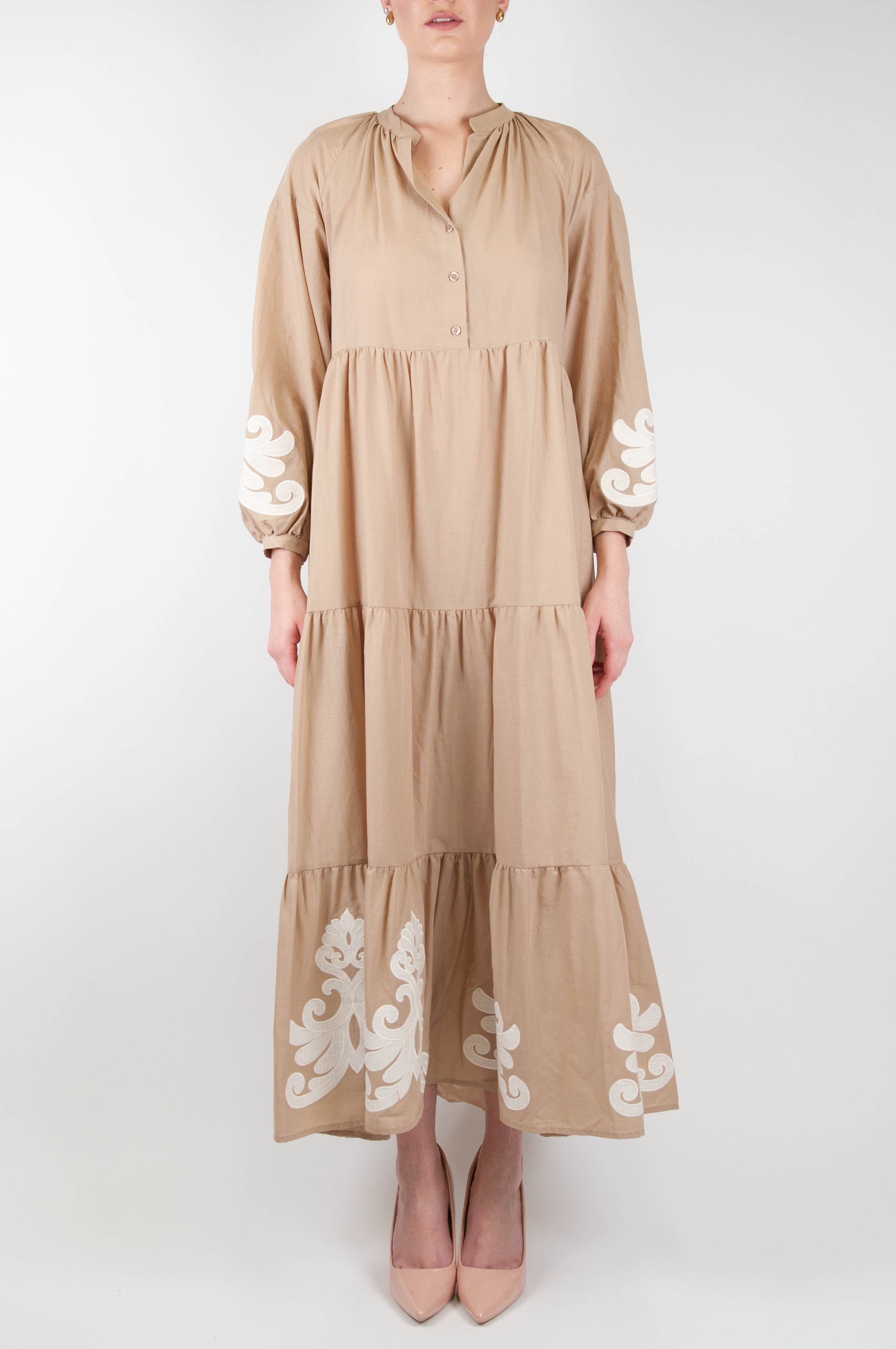 Dixie - Long dress with embroidery and flounces in cotton muslin