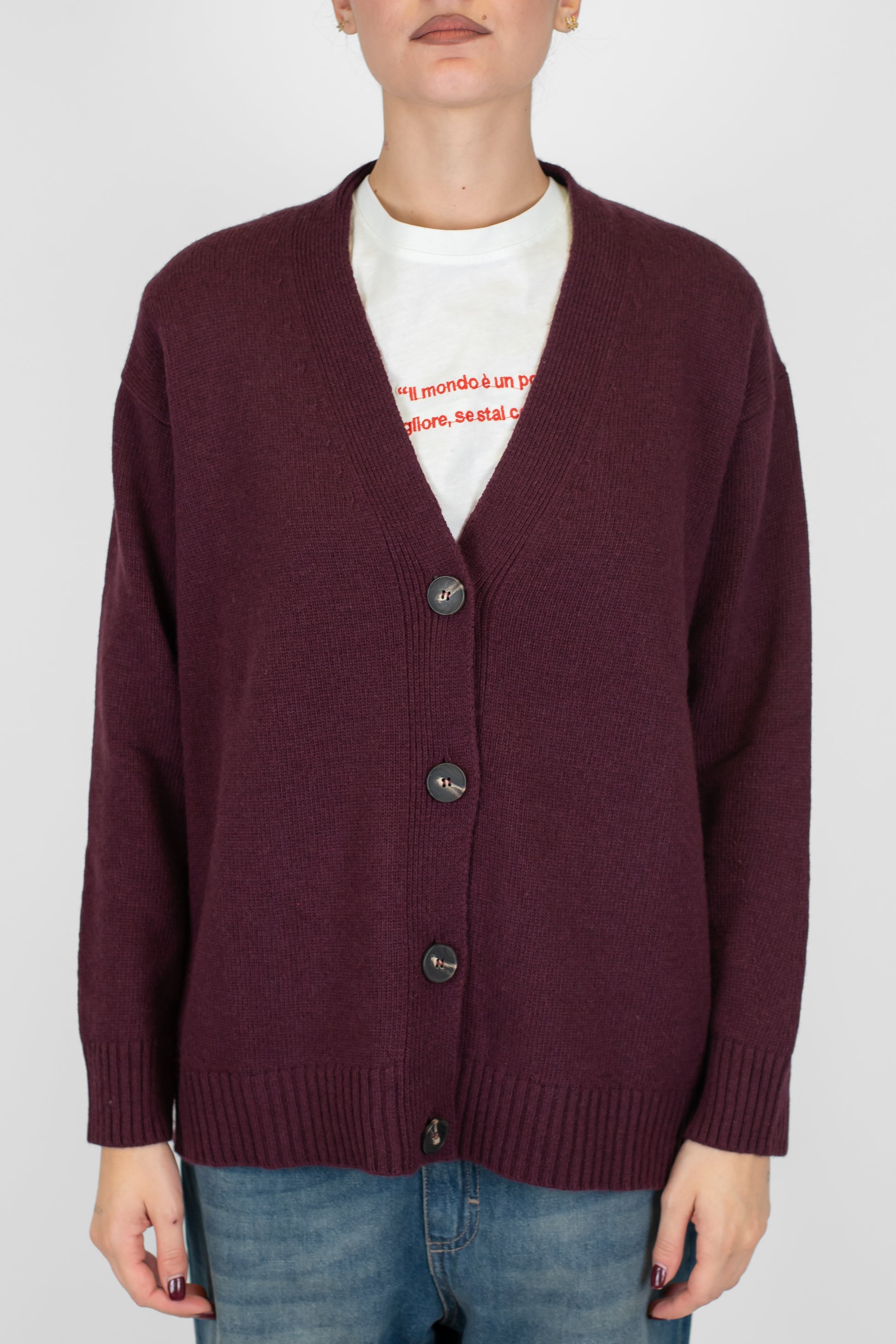 Tensione in - Cardigan quattro bottoni in misto lana e cashmere