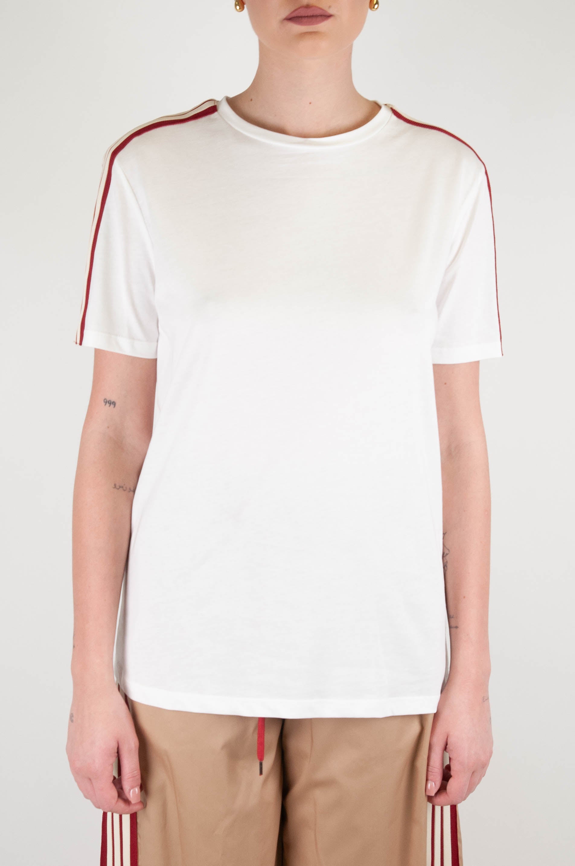 Tensione in - T-shirt in cotone con banda laterale a contrasto