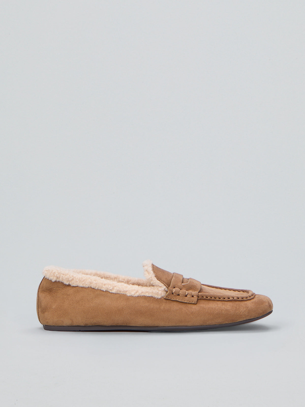 Ovyè - Mocassino in suede punta quadrata con fodera in morbida pelliccia