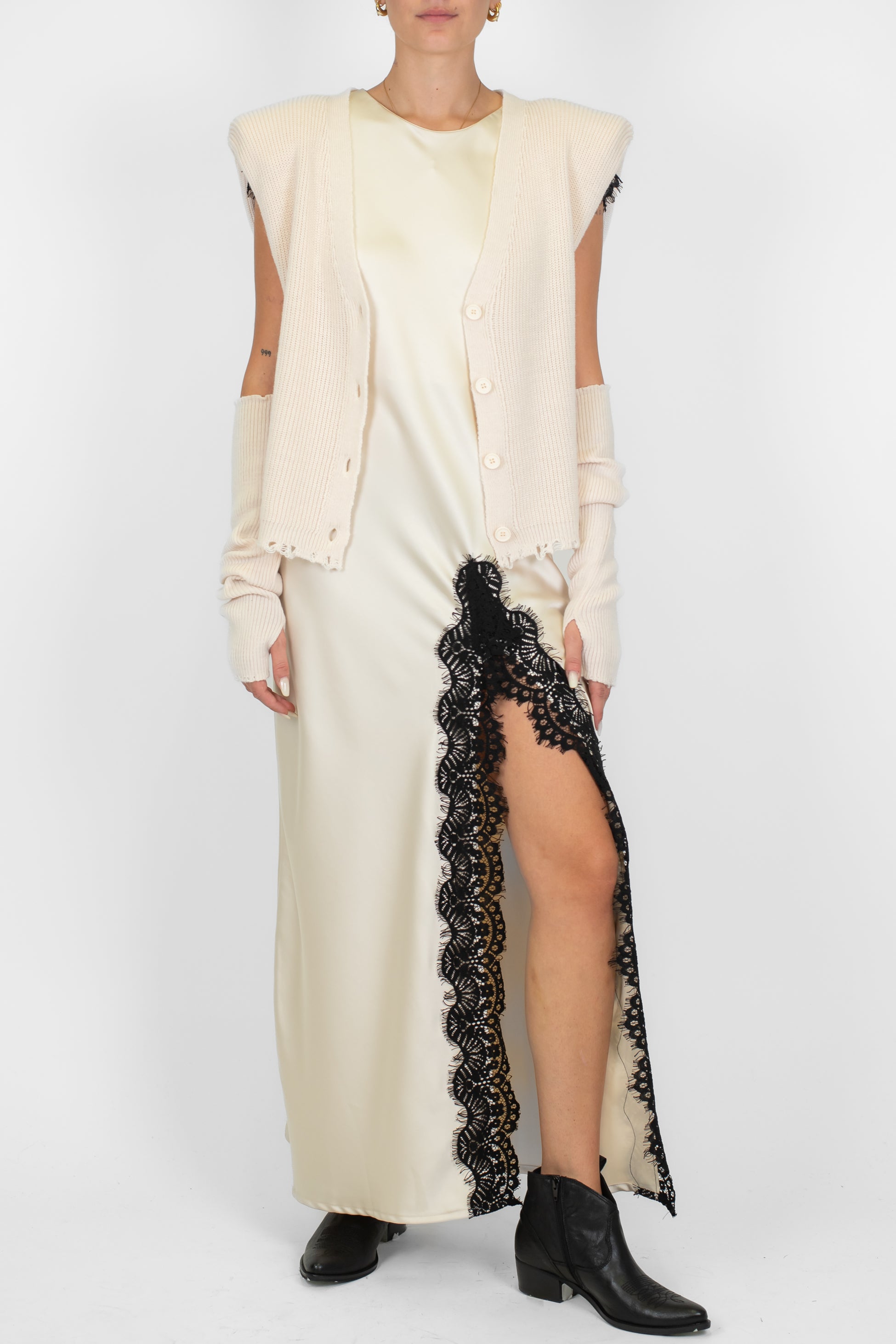 Haveone - Gilet a costine in misto lana con spalline e manicotti