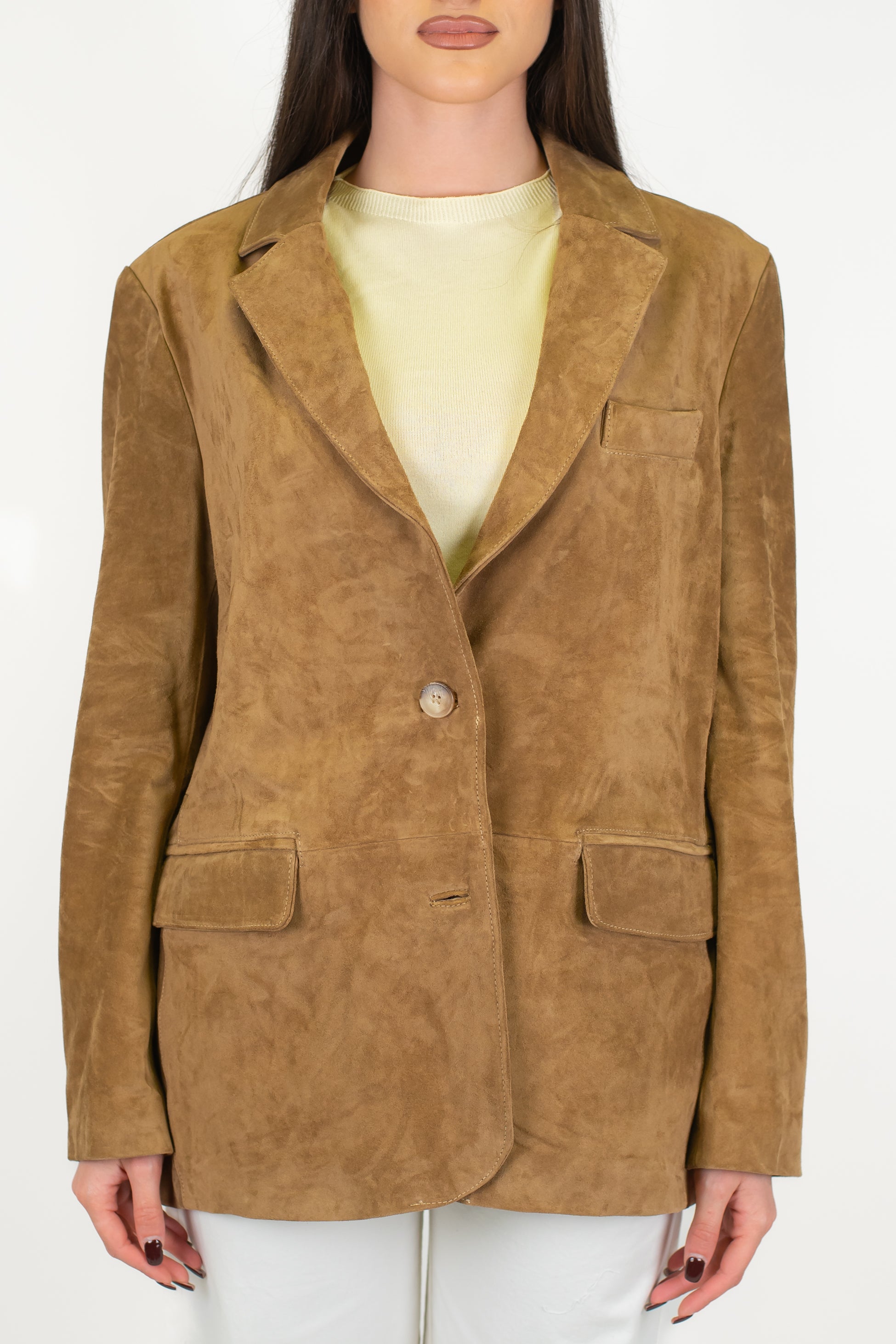 Tensione in - Giacca monopetto in vero camoscio