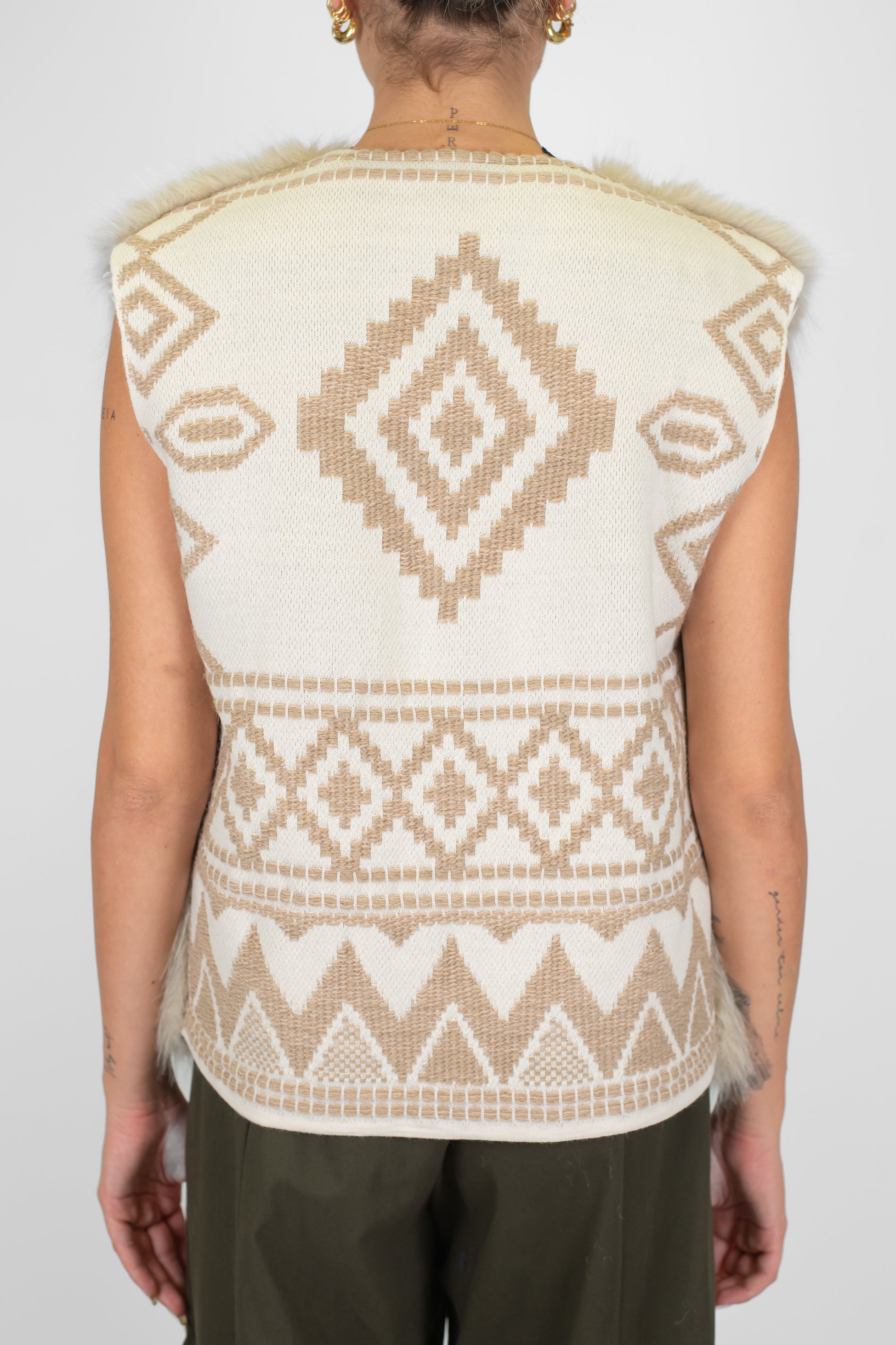 Motel - Gilet in ecopelliccia in misto lana con trama sul retro