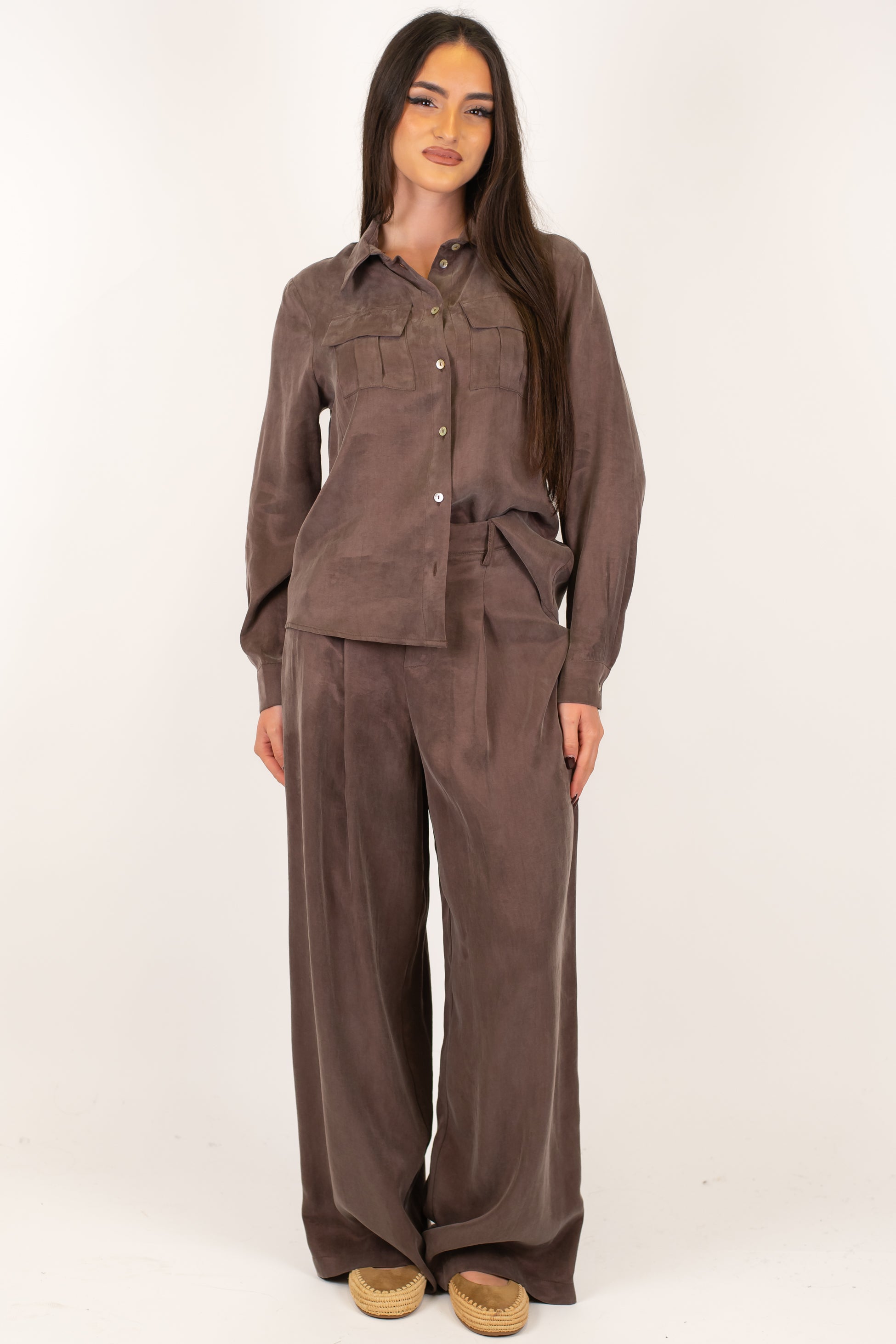 Tensione in - Pantalone palazzo in lyocell effetto seta con elastico sul retro